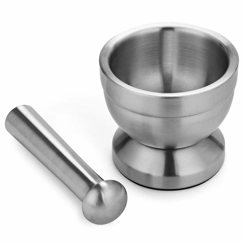 18/8 Doppio In Acciaio Inox Pillola Crusher Food Safe Spice Grinder Mortaio e Pestello Piedistallo Set Ciotola Pesto Polvere Aglio Press Pot Herb Mills Tritacarne
