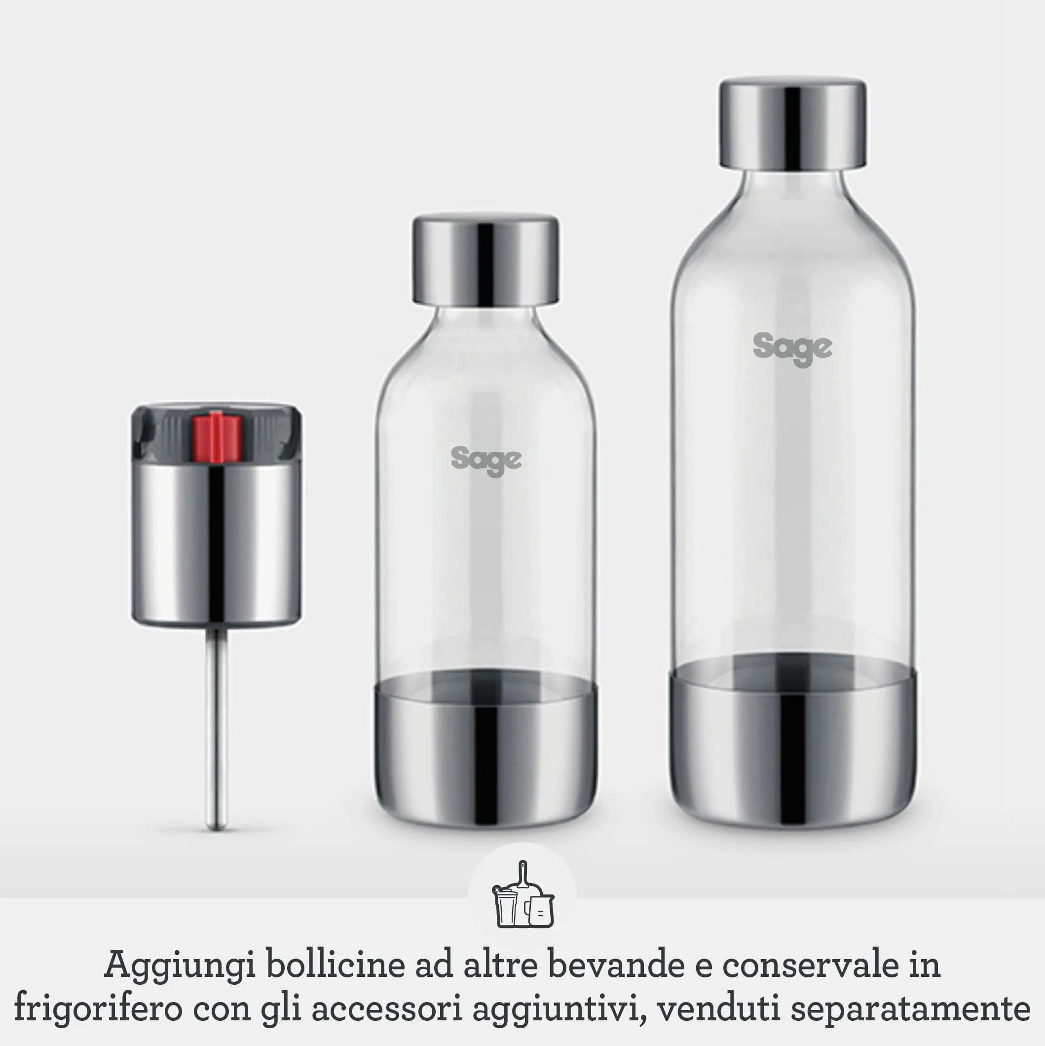 Sage - InFizz Fusion - Produttore di Soda Domestico - Per Acqua Frizzante, Succhi di Frutta, Tè, Cocktail e Tutte le Bevande Gassate, Tartufo Nero