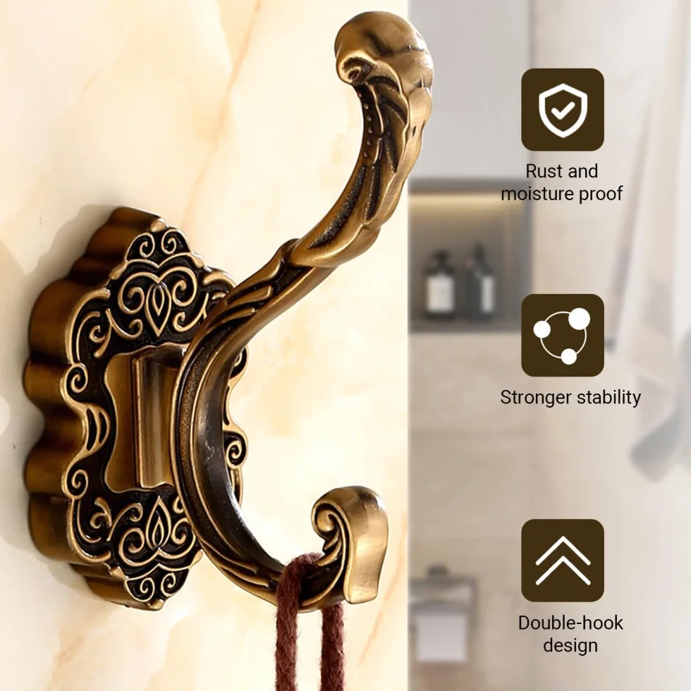 DONGKER Ganci Appendiabiti Vintage 4 Pezzi Gancio Metallo da Muro Doppi Resistenti con Viti