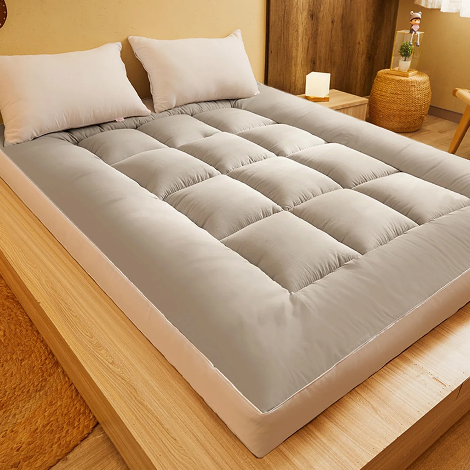 Materassi giapponesi King Size, coprimaterasso in gel e memory foam per letto matrimoniale, traspirante, futon, materasso da pavimento (200x220cm Cammello)