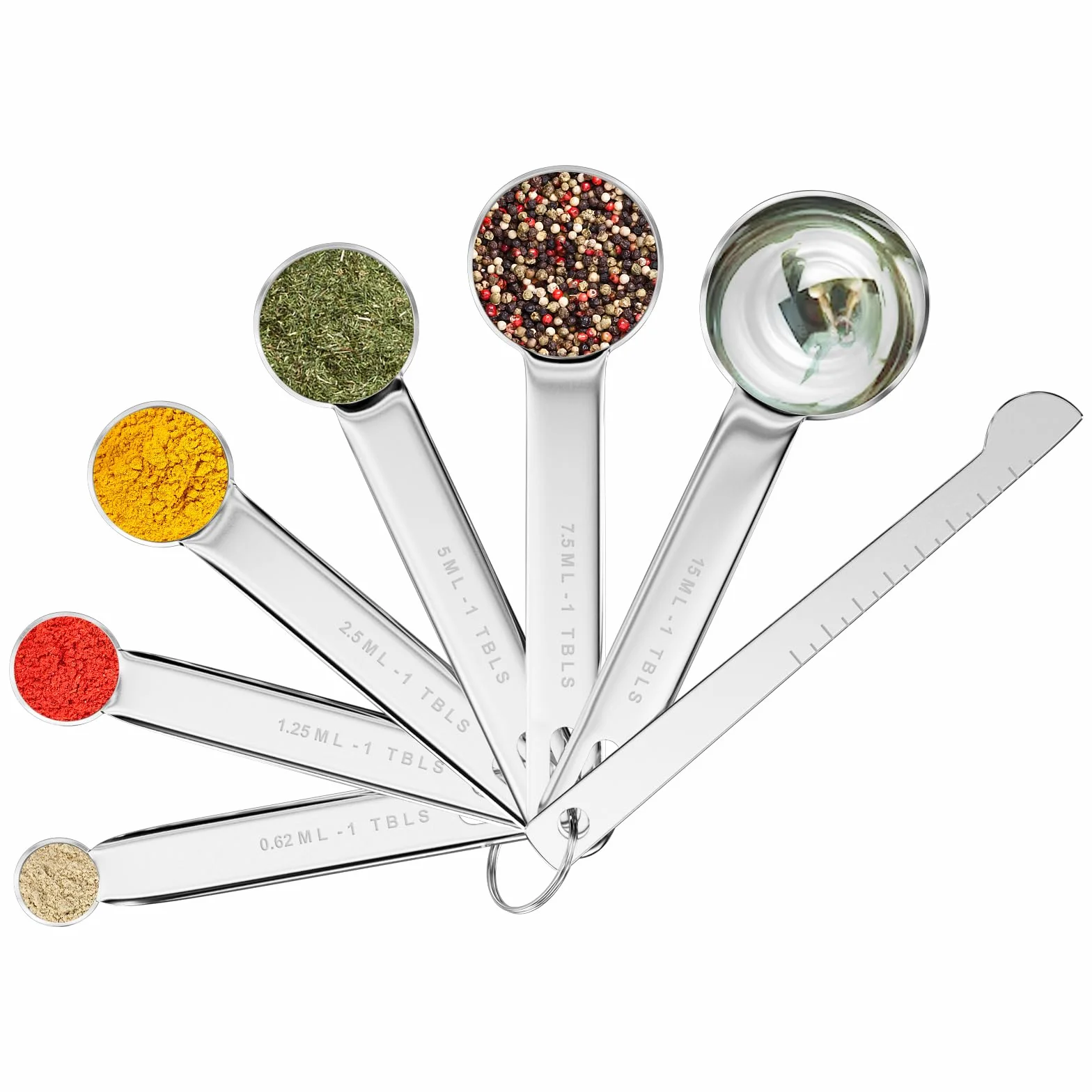 Fousenuk 7 pezzi Cucchiai Dosatori, Misurini Cucina Set in Acciaio Inox 304 con 6 Misurini Cucchiai e 1 Righello, per Culinaria e Pasticceria, Cucchiai Dosatore per Misurare Solidi e Liquido
