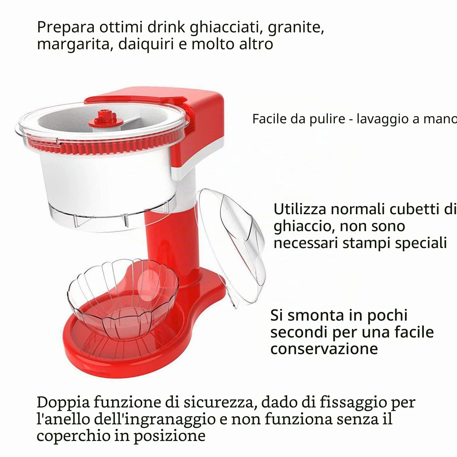 Macchina per granita e ghiaccio tritato elettrica da banco, lame in acciaio inossidabile, Ice Crusher