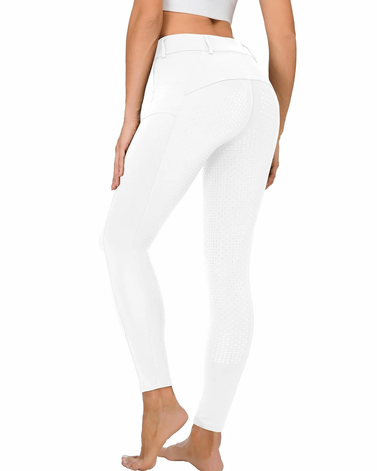 Leggings da equitazione da donna in silicone con tasche per telefono