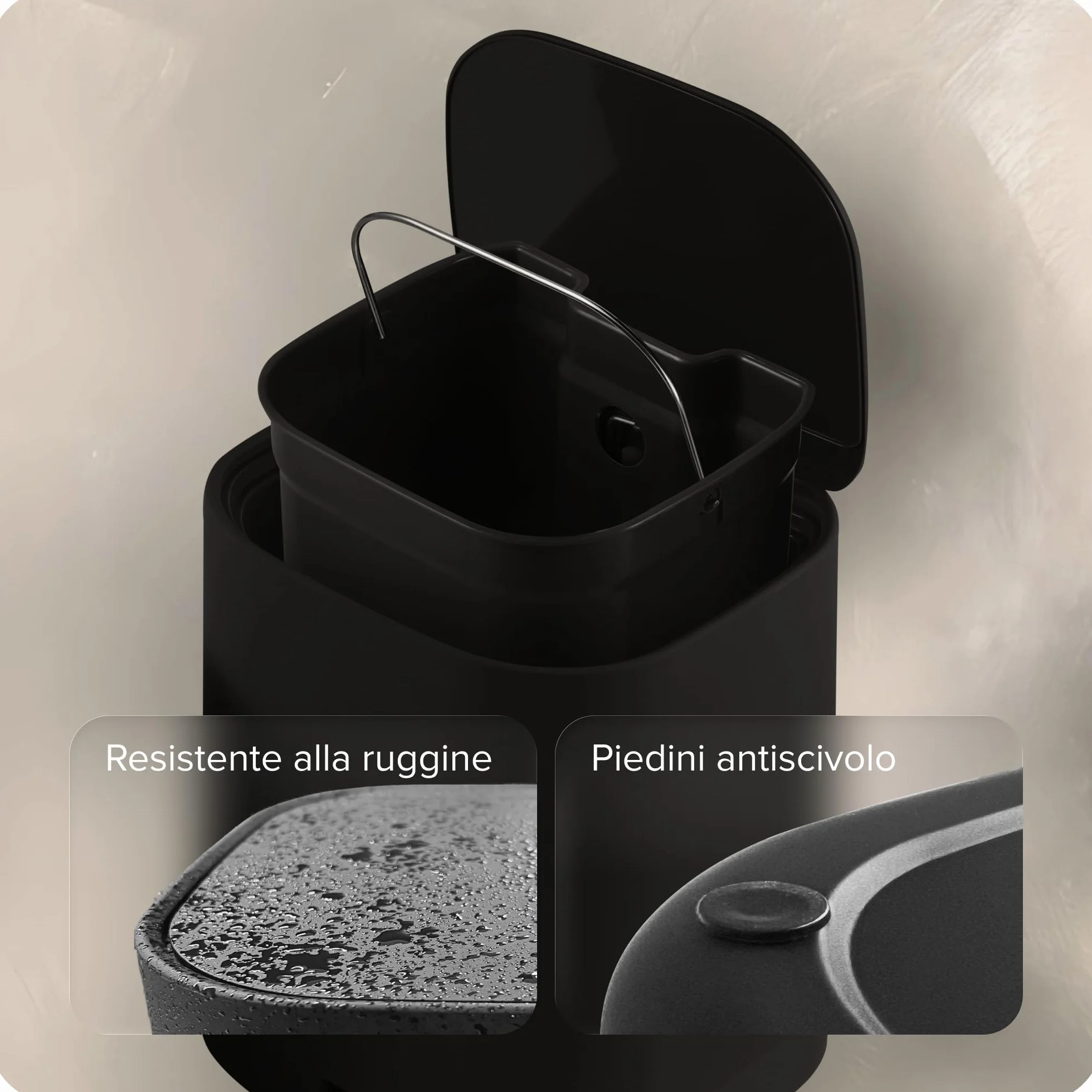 Pattumiera da bagno 5 l con coperchio a chiusura morbida e secchio interno elegante design