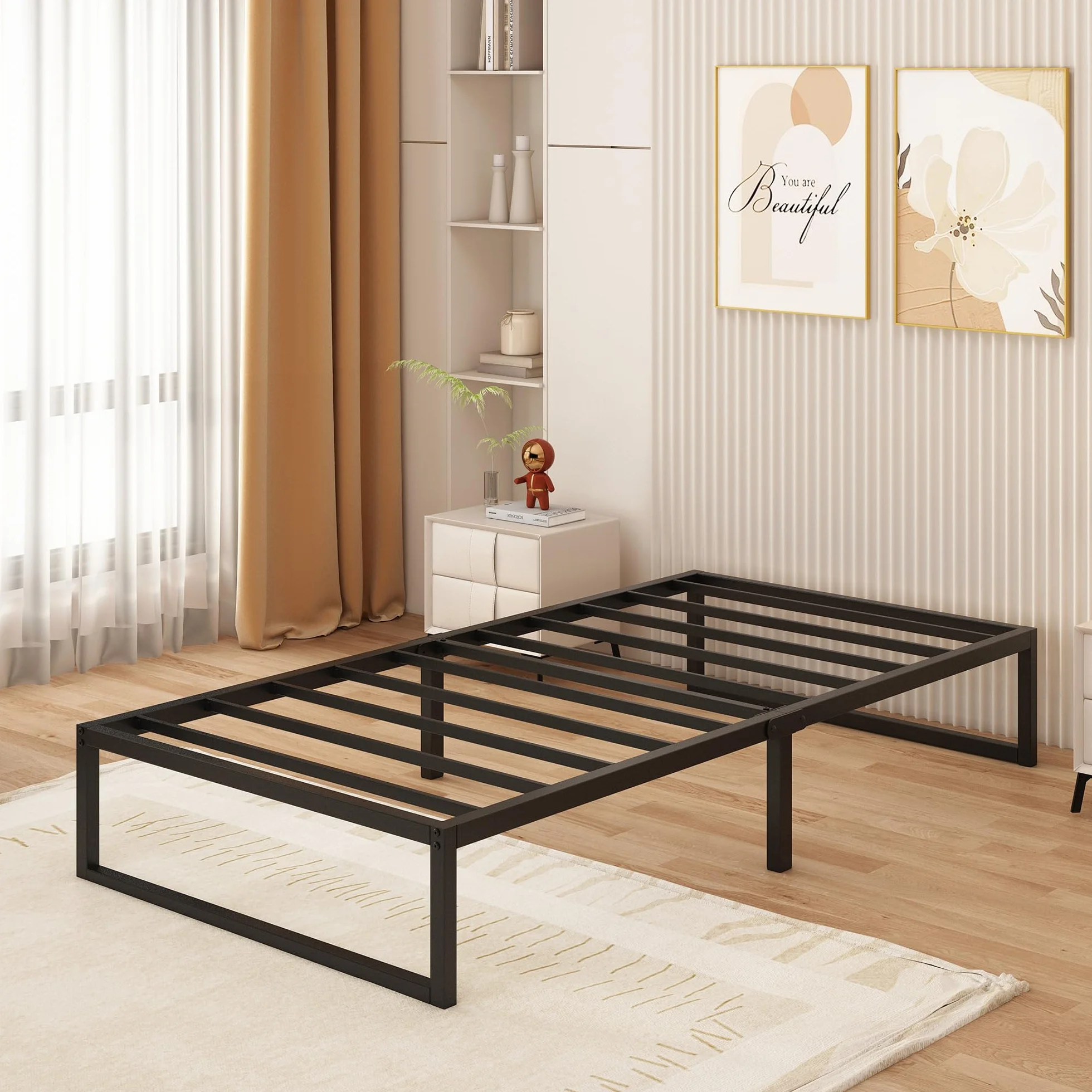 Yicensen Struttura Letto Singola 80x190 cm, Struttura Letto in Metallo, Supporto Solido, Facile da Montare, Design Silenzioso, Stile Moderno e Minimalista, Altezza 36 cm, Nero