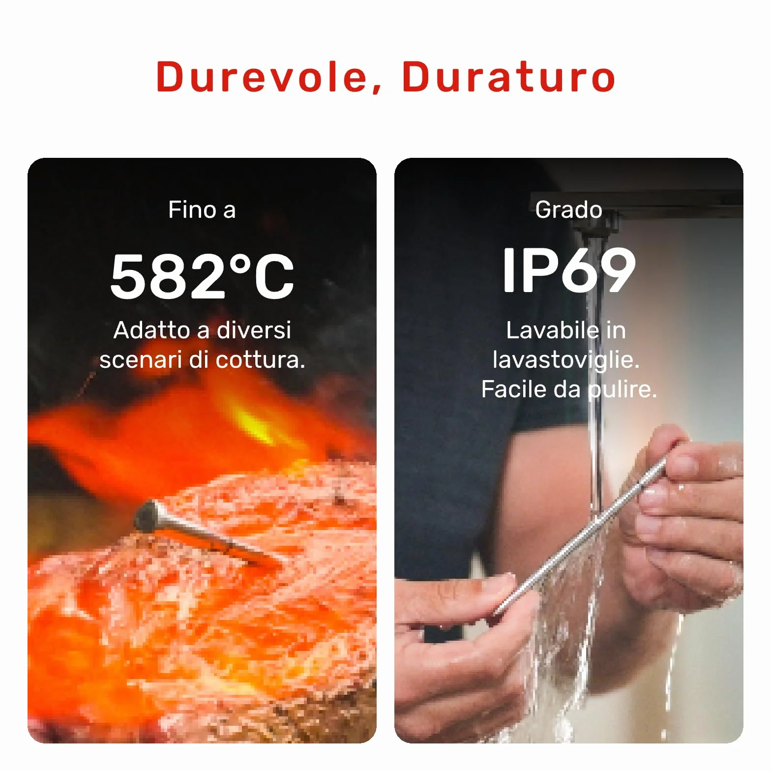 Termometro per carne Bluetooth 6 sensori IP69 impermeabile resistente all'olio precisione ±0,1°C monitoraggio app allarme