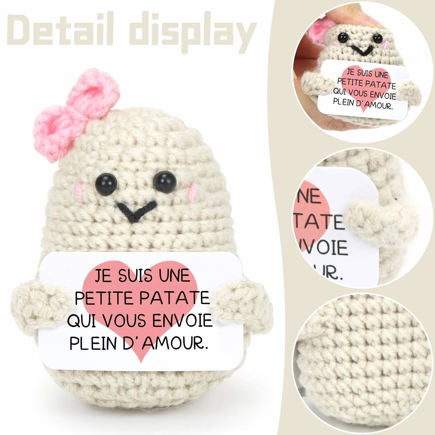 Aurasky Patata positiva Francese, Patata positiva, Abbraccio Tascabile, Bambola Patata di Lana a Maglia Creativa Borsa portaoggetti a Colori