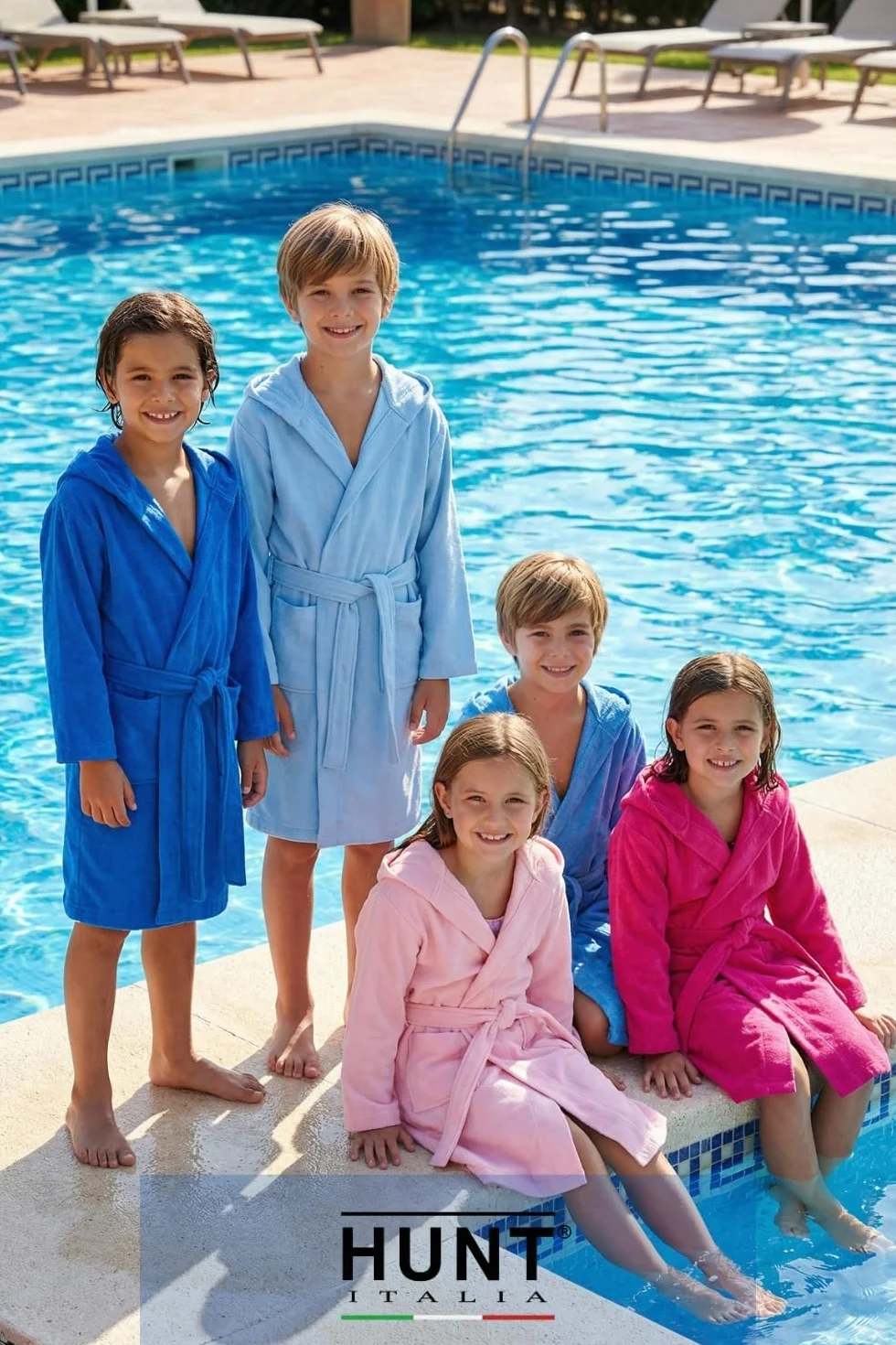Accappatoio in Microfibra per Bambini 4-16 Anni, Asciugatura Rapida, Salvaspazio, Celeste Fuxia Rosa Blu Elettrico