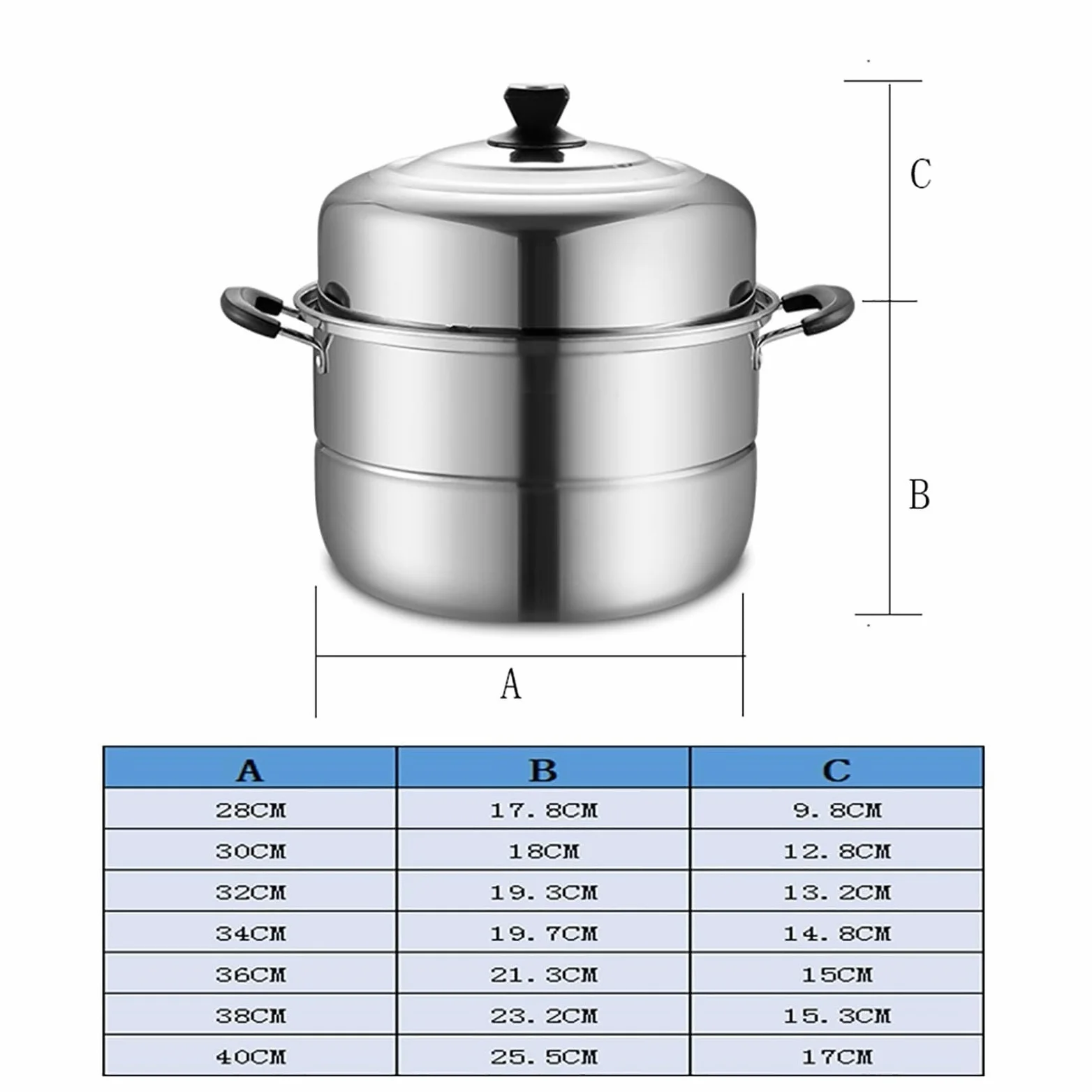 Grande pentola a vapore in acciaio inox a 2 strati per fornelli a induzione e fornelli a gas, design ispessito per uso alimentare, 38 cm