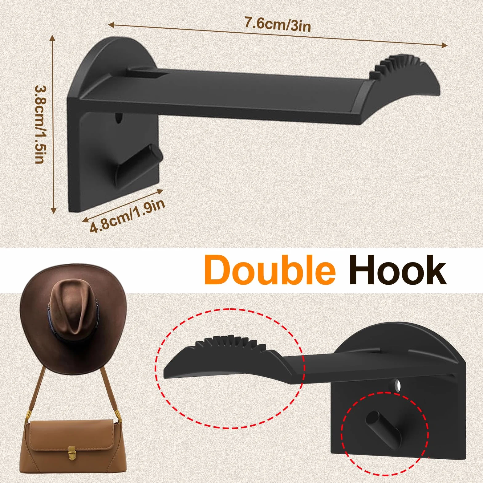 8 Pezzi Appendi Cappelli Da Cowboy Da Parete - Cappelli Curve Ganci - Gancio Per Cappello, Adatto Per Appendere VariCappelli, Sciarpe, Borse, Asciugamani, Cuffie (Nero)