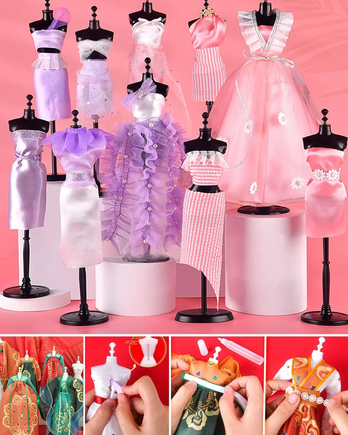 Manichino da Sartoria Femminile per Bambole LEEQ 4pcs con Supporto Display Modello per Casa delle Bambole Fai da Te