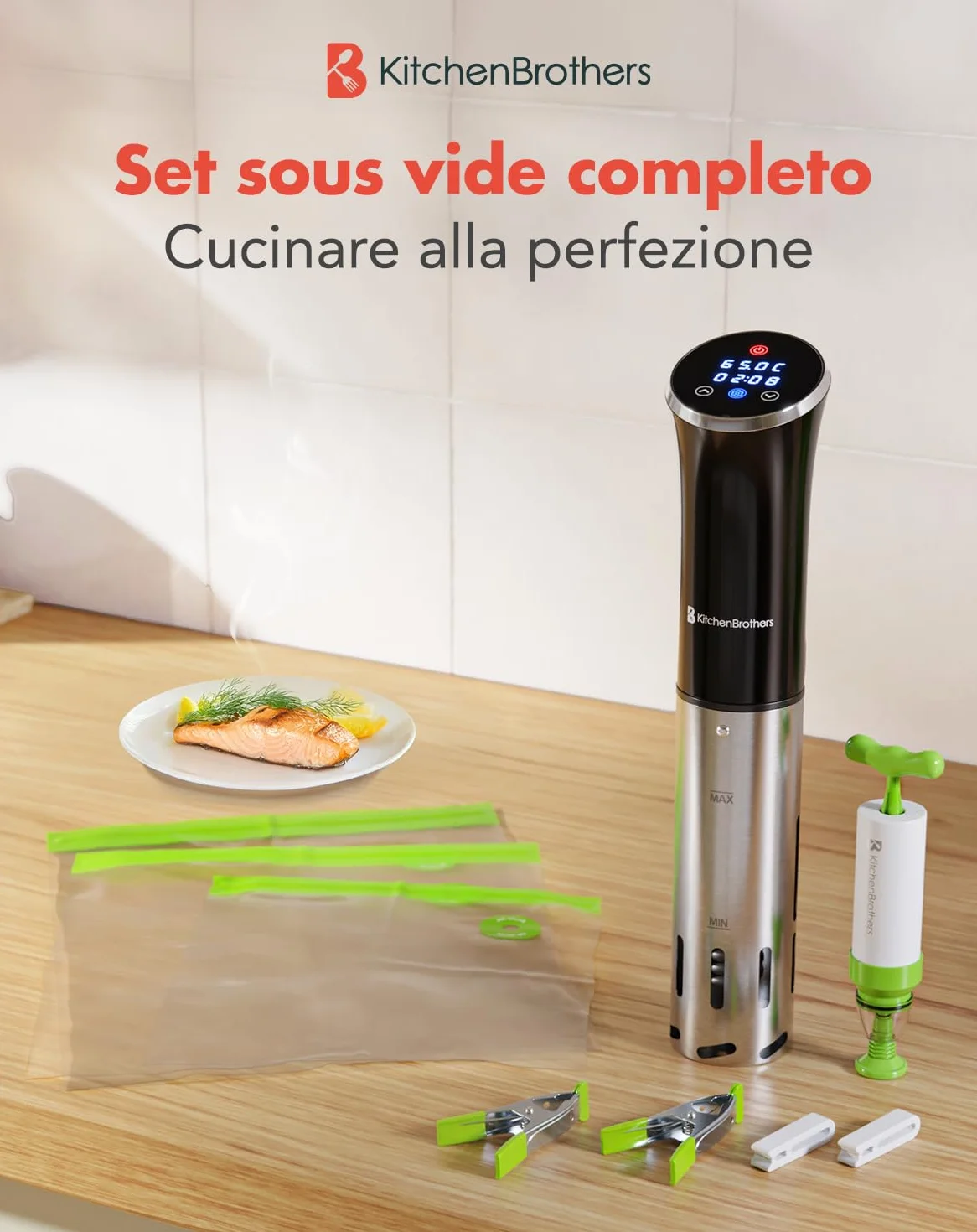 KitchenBrothers Termosubacqueo sottovuoto 1200W regolabile 0-95℃ (Nero)