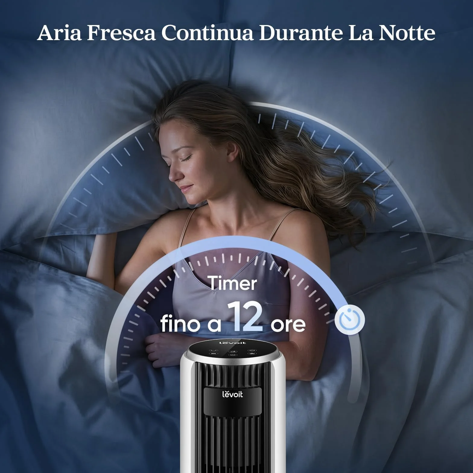 LEVOIT Ventilatore a Torre 20 dB Silenzioso, Potente 7,9m/s, 12 Velocità, 4 Modalità, Telecomando & LED, Timer da 1-12 ore, Oscillazione a 90°, Risparmio 26W, per Camera Letto, 92 cm, Bianco Puro