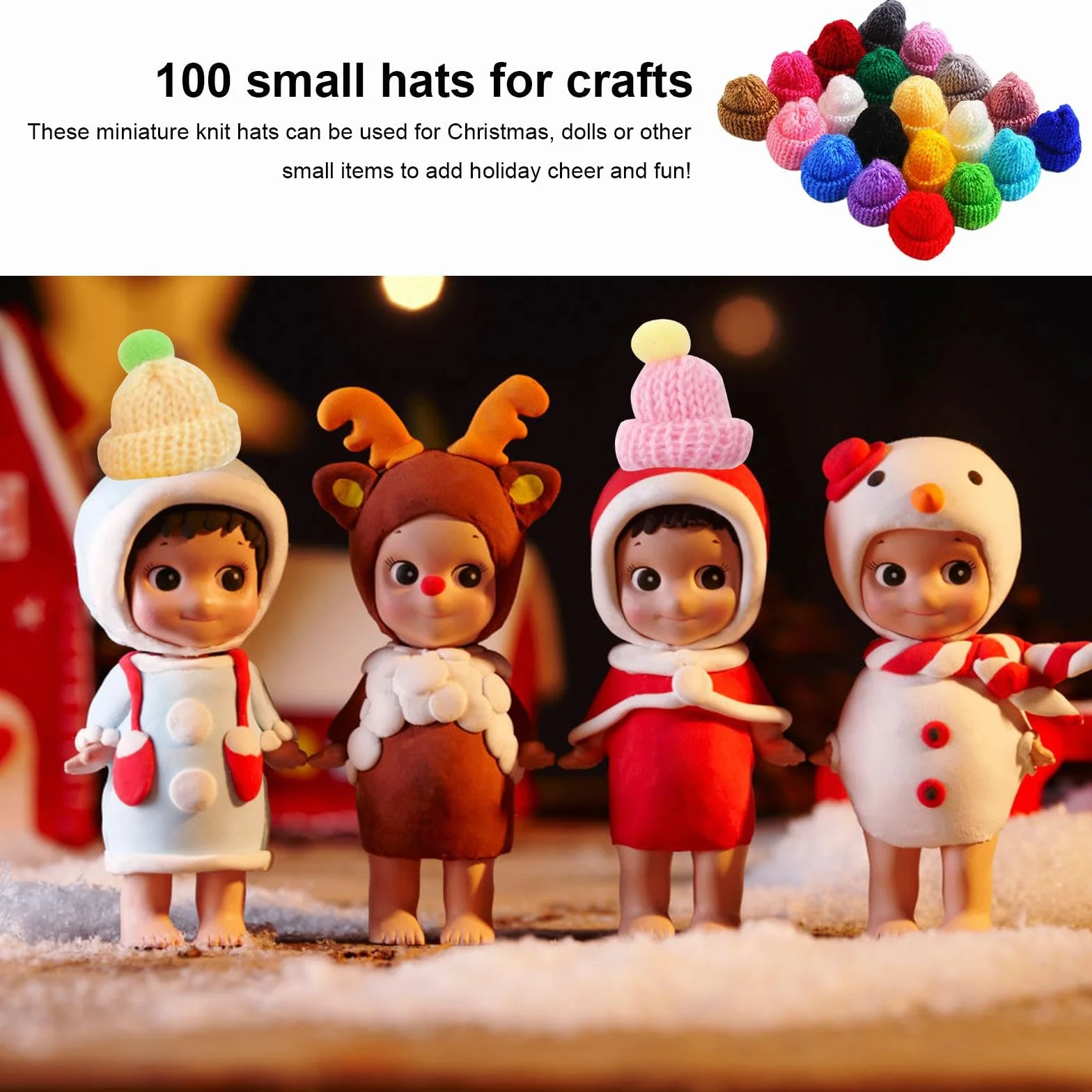 100 mini berretto lavorato a maglia per fai da te, mini berretto di lana per bambole, cappello di Natale, piccola bottiglia di vino, topper per il fai da te, artigianato, decorazioni natalizie