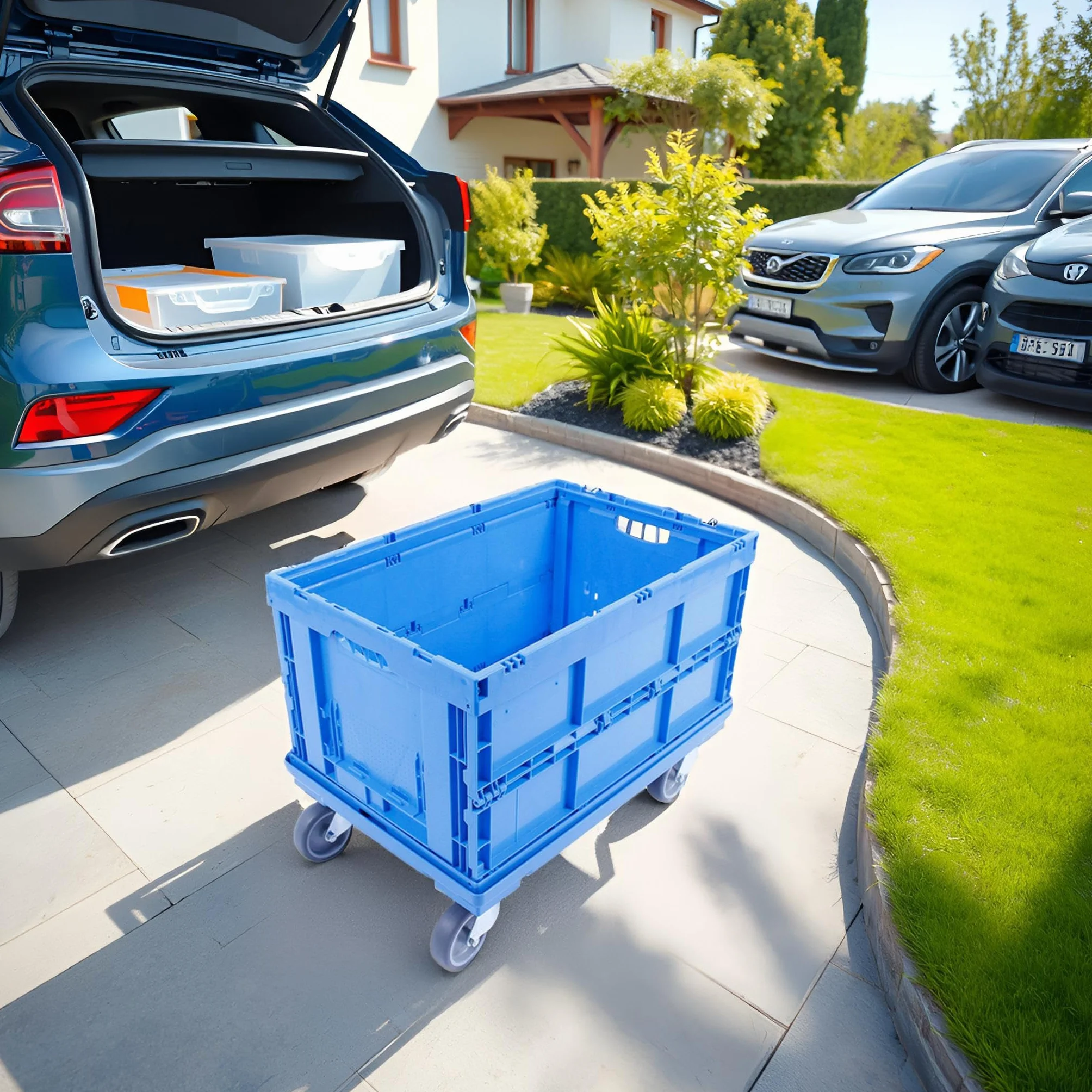 Carrello trasportabile 300 kg 4 ruote girevoli Made in Germany TÜV blu