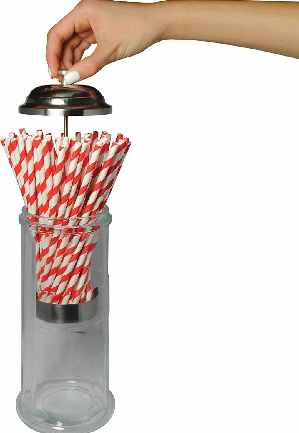 CKB LTD Dispenser per cannucce, in vetro, stile retrò, con 50 cannucce di carta, utilizzabile anche come disinfettante per saloni di barbiere