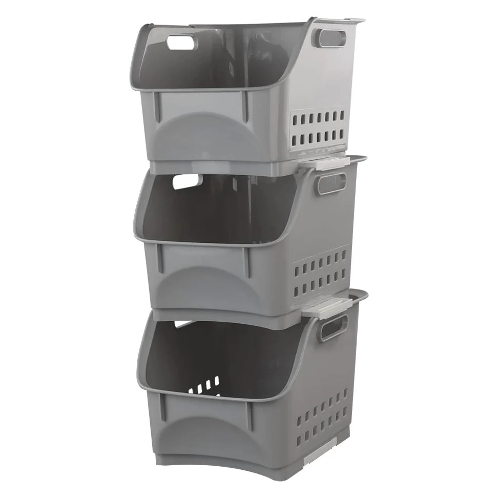 Bblie 3 Ripiani Cesti Impilabili Da Cucina, Grigio Cassetta Pieghevole In Plastica Scatola Di Plastica