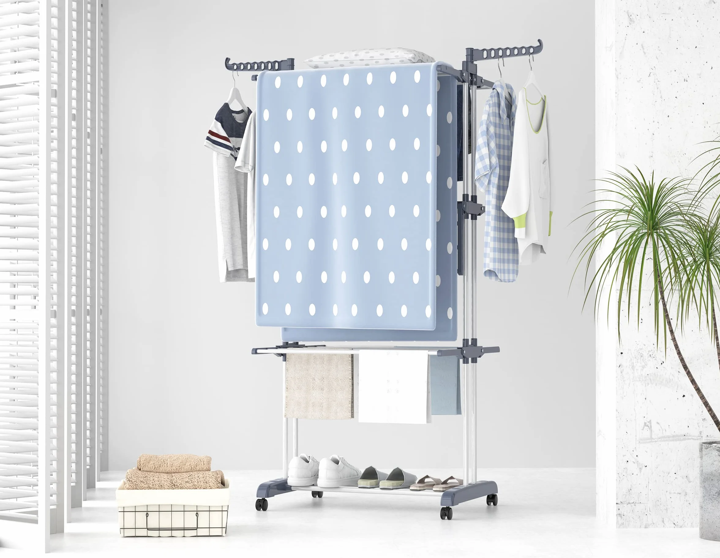 HOMIDEC Stendino 4 Livelli Verticale Allungabile con Ruote Acciaio Inossidabile Grigio