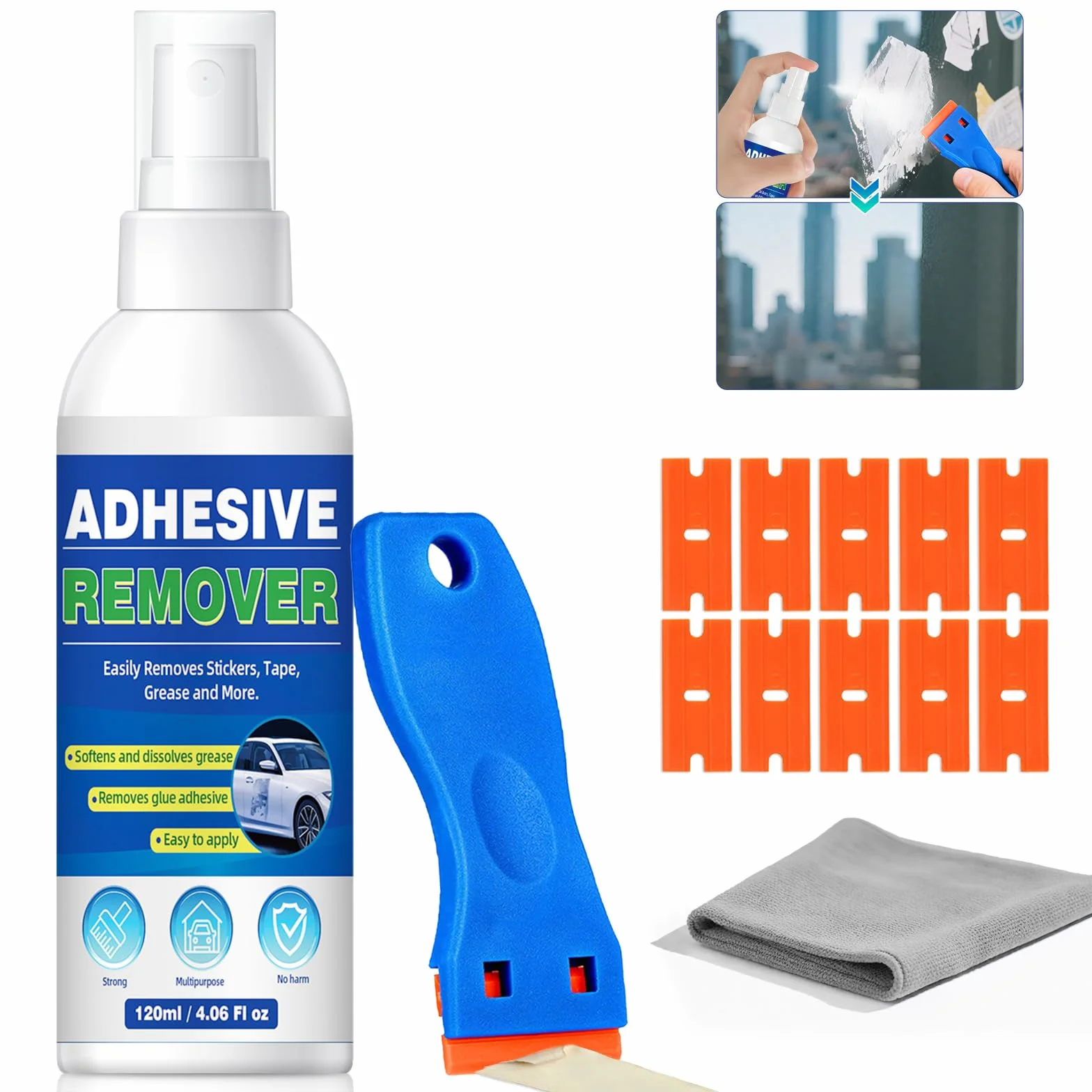 Rimuovi Colla Spray, Potente Rimuovi Colla Adesivi Pulizia dei Residui Appiccicosi, Rimuovi Silicon per Etichette, Adesivi, Nastro Adesivo da Finestre, Vetri, Auto, Legno, Metallo Superfici Multiple