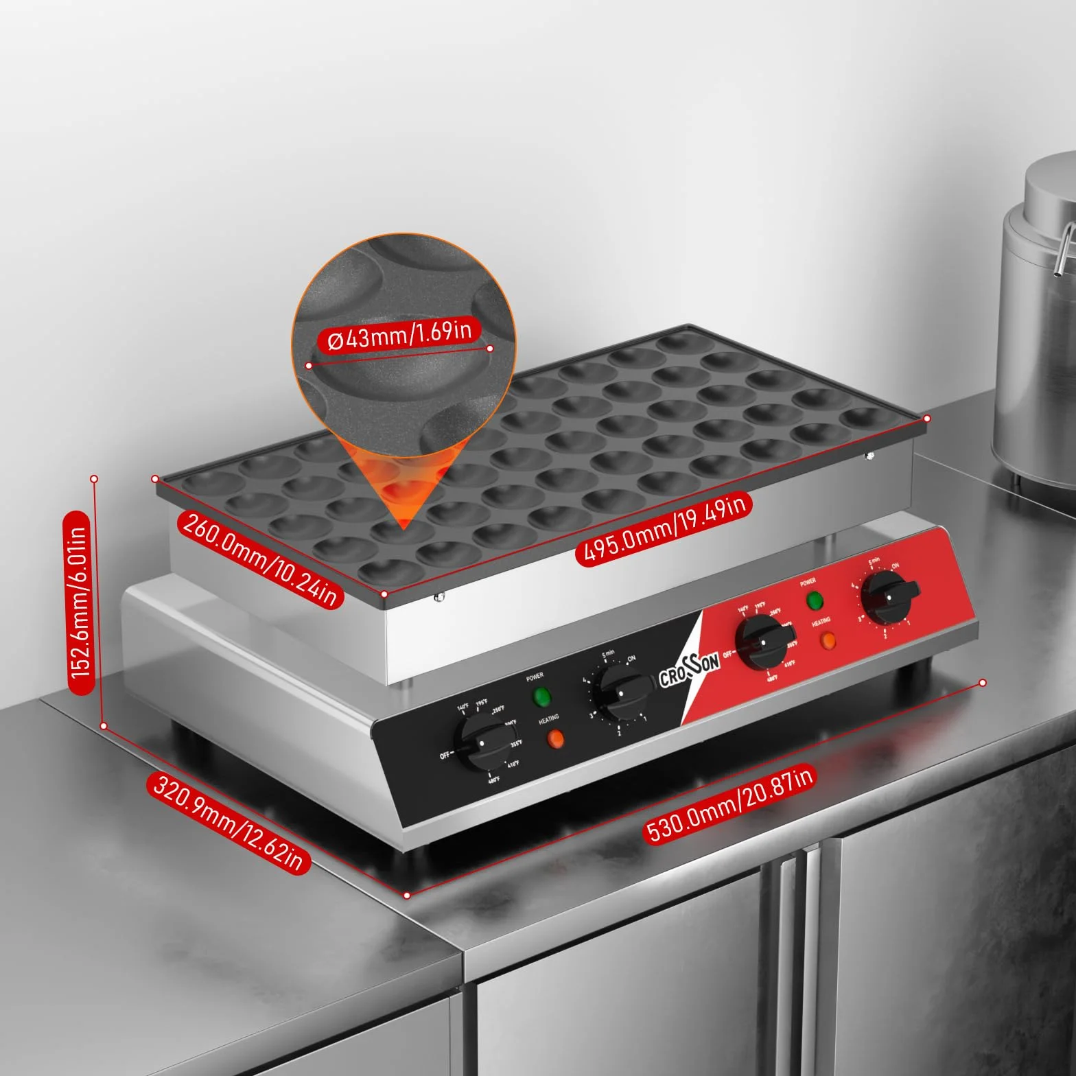 CROSSON Macchina per Mini Pancake 50 Fori 43 mm Antiaderente 1700W