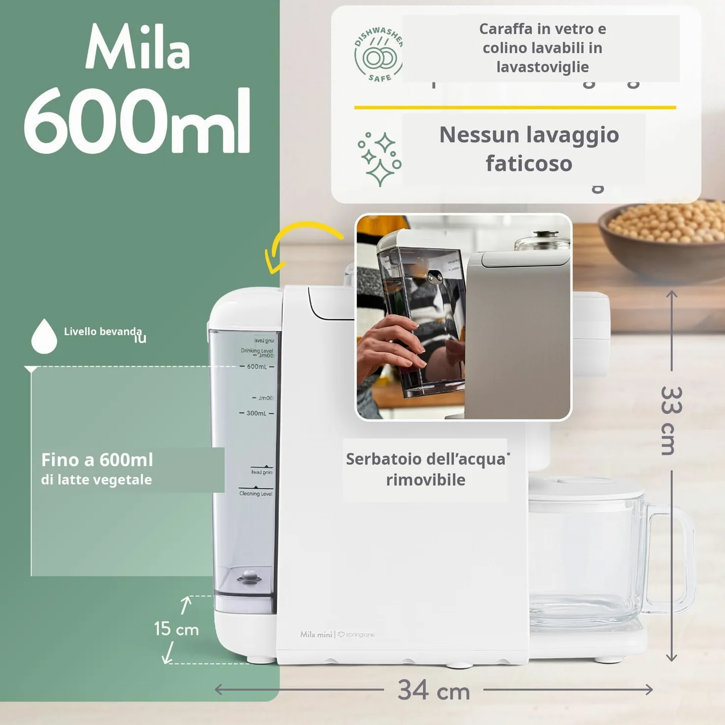 SPRINGLANE Produttore di latte di mandorle Produttore di latte di soia Mila (0.6 L)