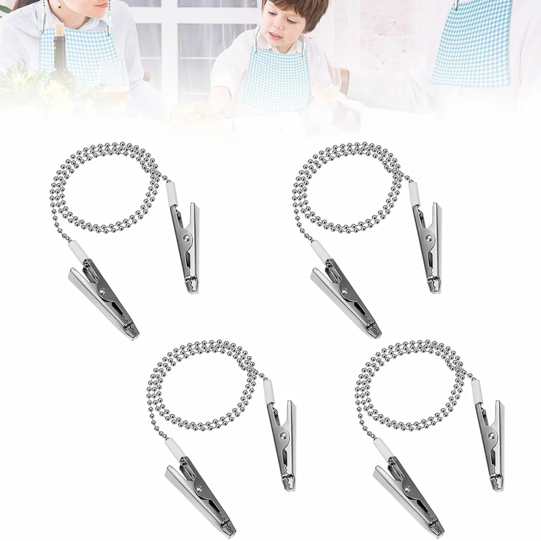 4 Pezzi Ferma Tovaglioli con Clip, Catenella di Metallo, Regolabile Catena di Perle Metallo Clip per Bavaglio per Adulti, Bavaglini per Adulti e Bambini