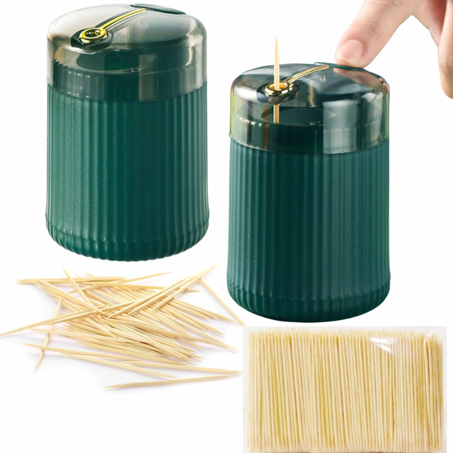 Dispenser Automatico di Stuzzicadenti Pop-Up 2 Pezzi Verde Scuro