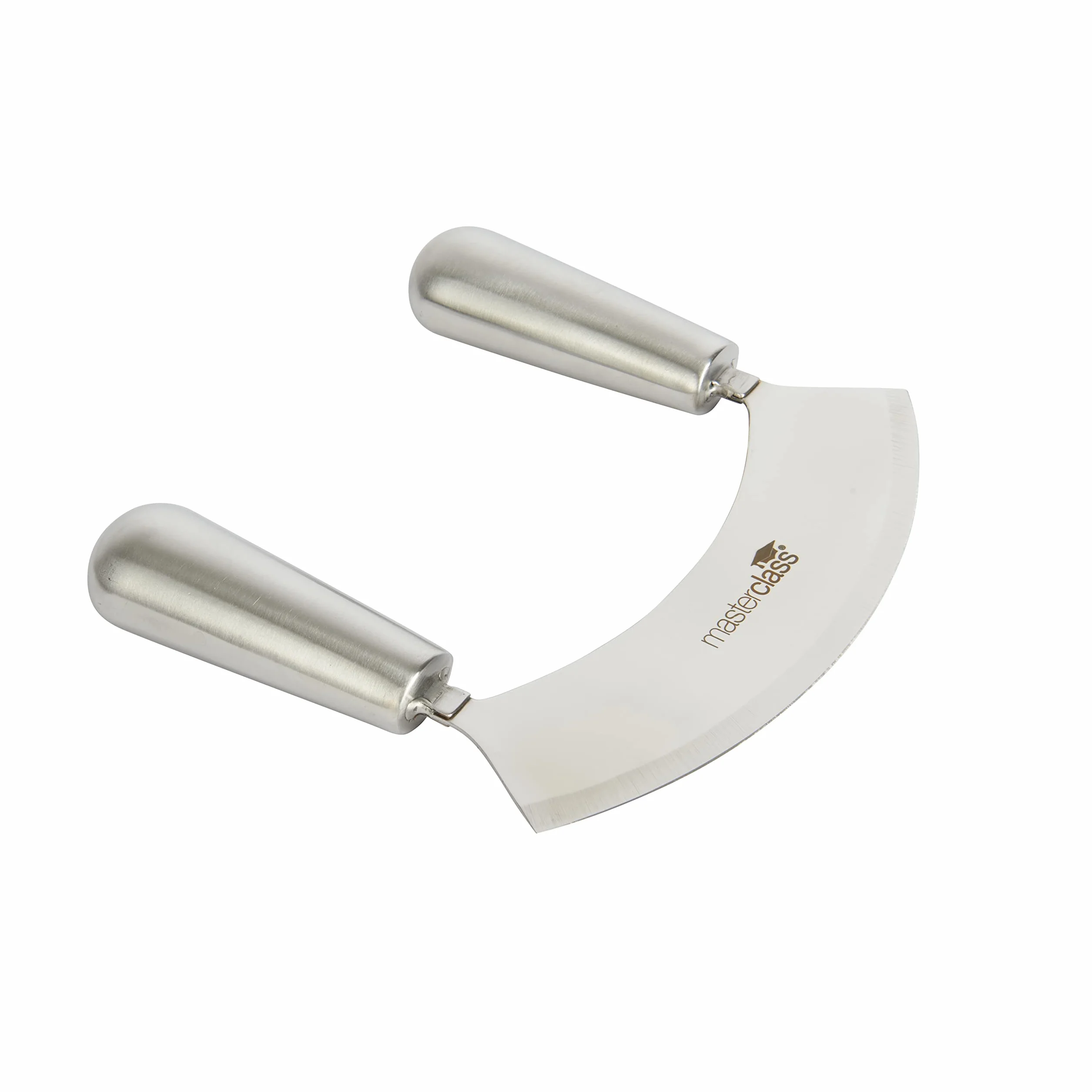 MasterClass Acero Mezzaluna a Lama Singola in Acciaio Inox al Carbonio, Lama Curva per Taglio delle Erbe, 18 cm, Argento