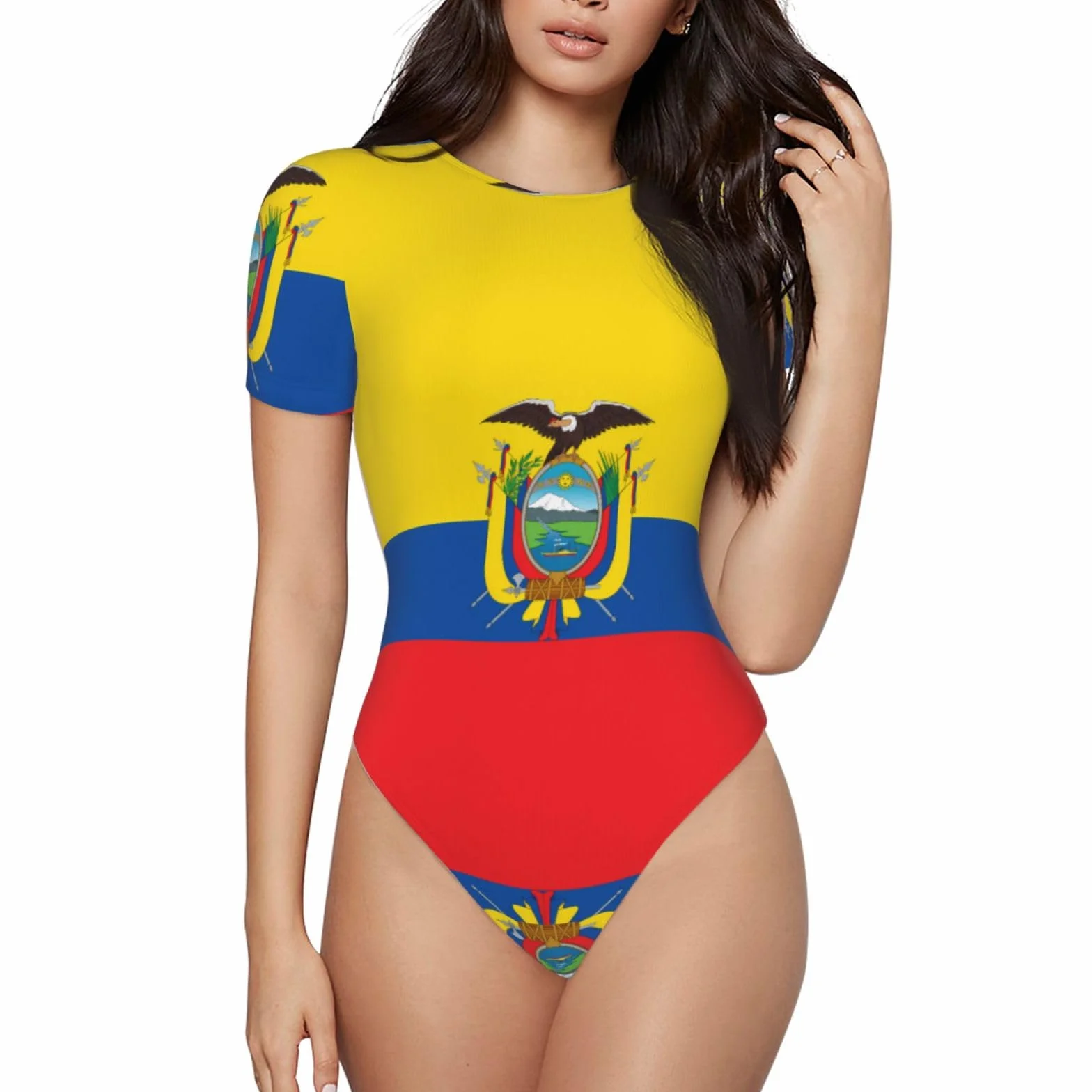 Body estivo da donna con motivo bandiera dell'Ecuador, scollo rotondo, taglie S-XXL