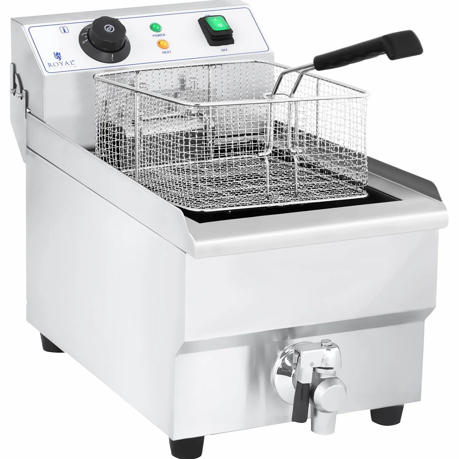 Royal Catering RCEF 10EH-1 Friggitrice Professionale Friggitrice Elettrica (3600 W, 230 V, 60-200 °C, 10 litri, 3 kg, Acciaio inox, Rubinetto di scarico)