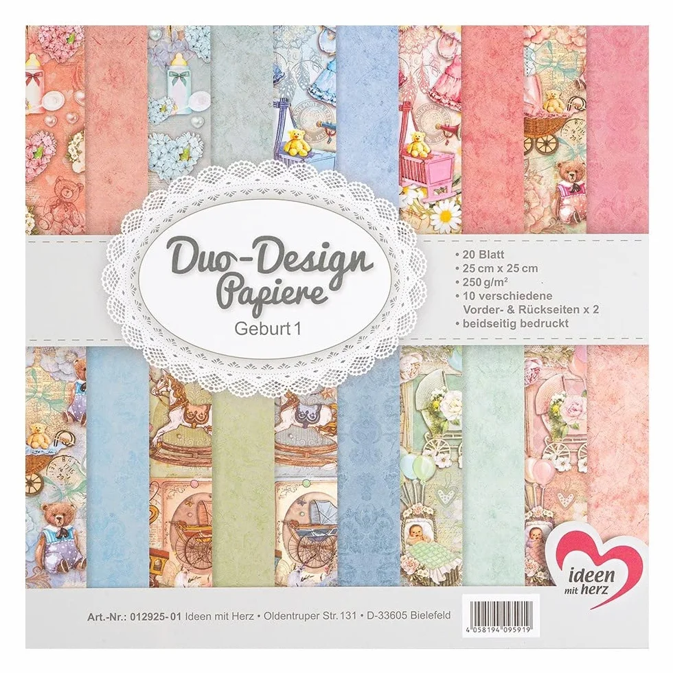 Carta dal disegno doppio 25 x 25 cm 250 g/m² blocco 20 fogli scrapbooking fai da te