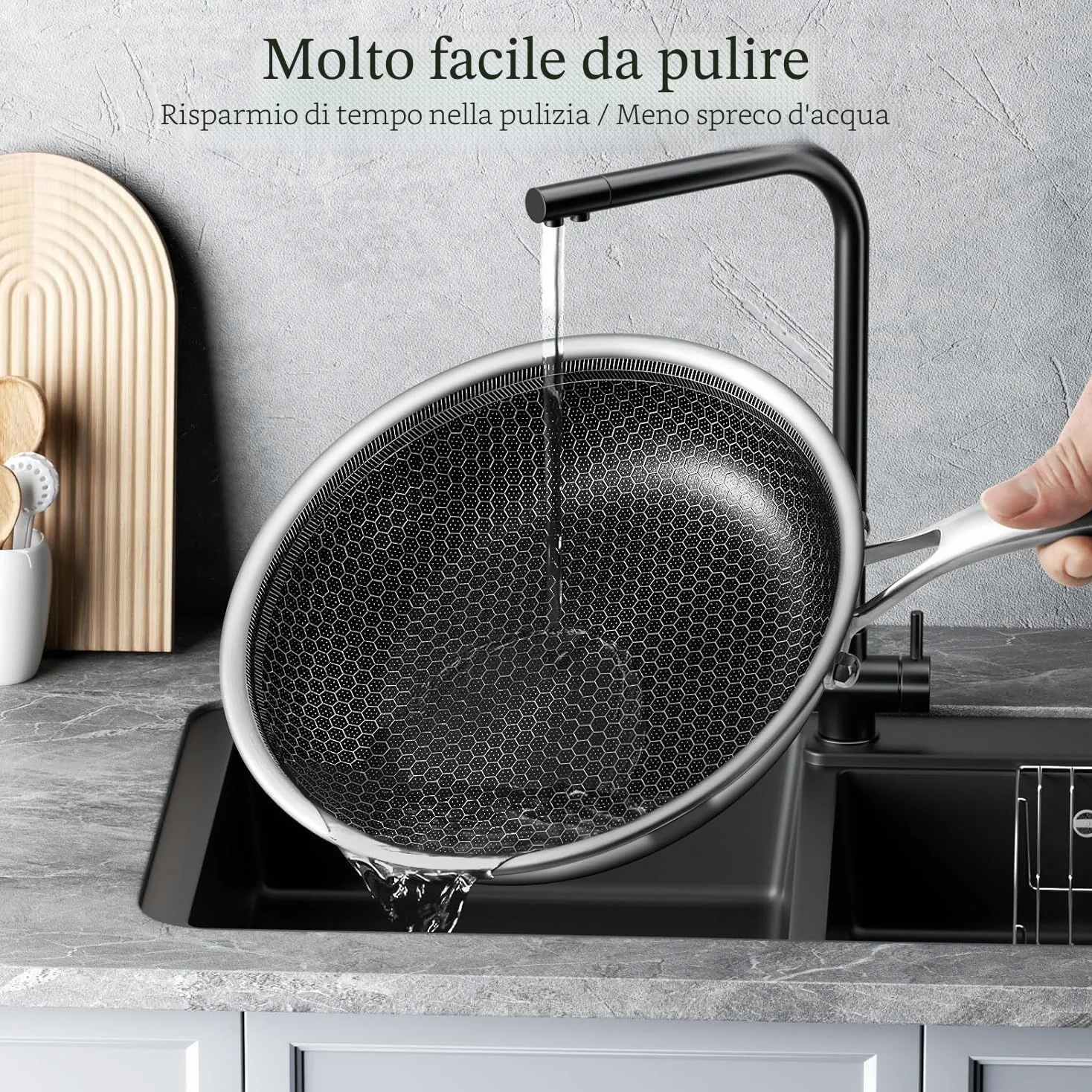 Innerwell Set di padelle Antiaderente 24/28 cm, 2 Pezzi Padella Acciaio Inox Induzione con Coperchio, Rivestimento a nido d'ape antigraffio, Padelle Adatte Per Forno, Universali Pentole, Senza PFOA