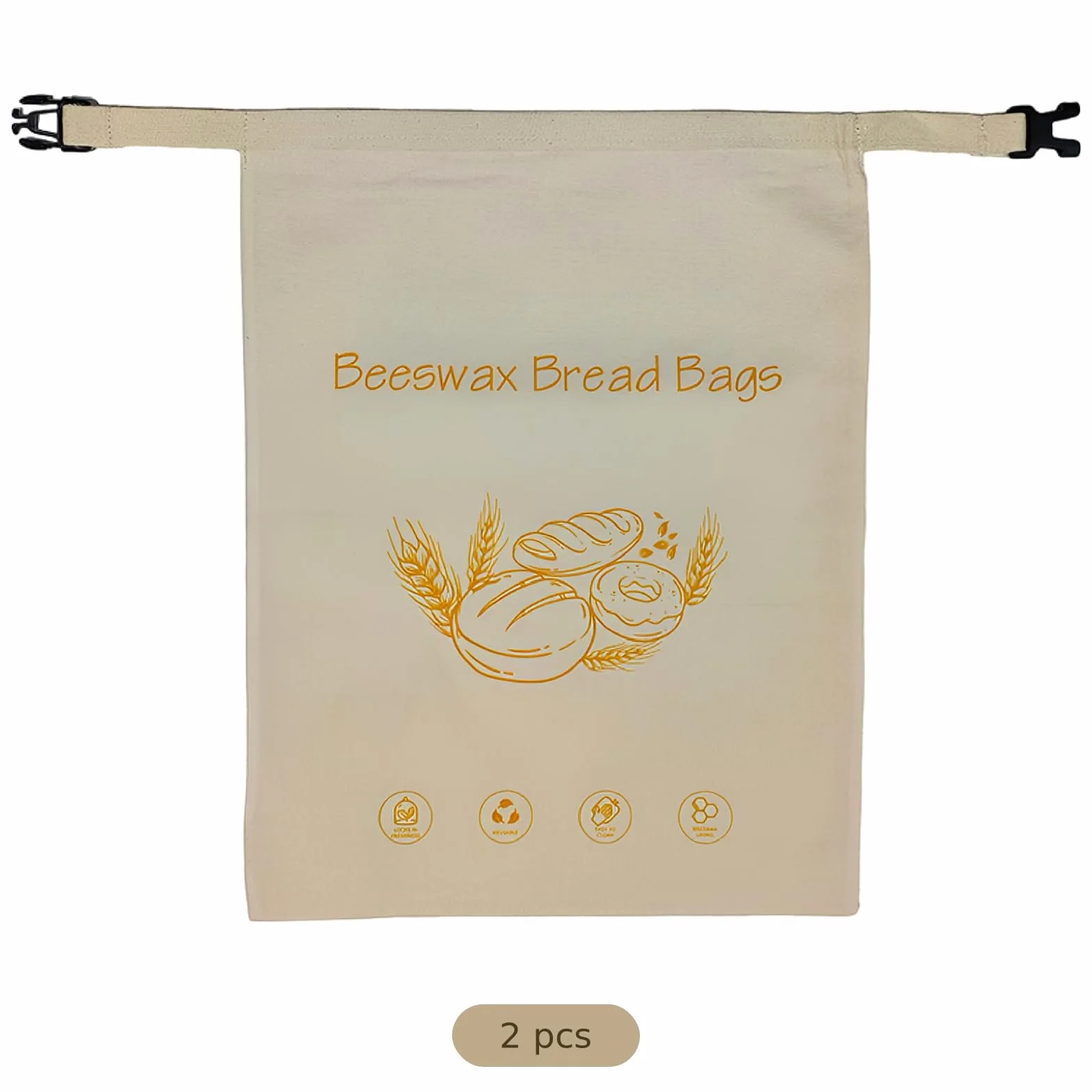 2 sacchetti per pane in cera d'api con fibbia, riutilizzabili, in cera d'api, beige, 18 x 13 x 6,1 cm, per pasta madre fatta in casa, aiutano a mantenere il pane fresco