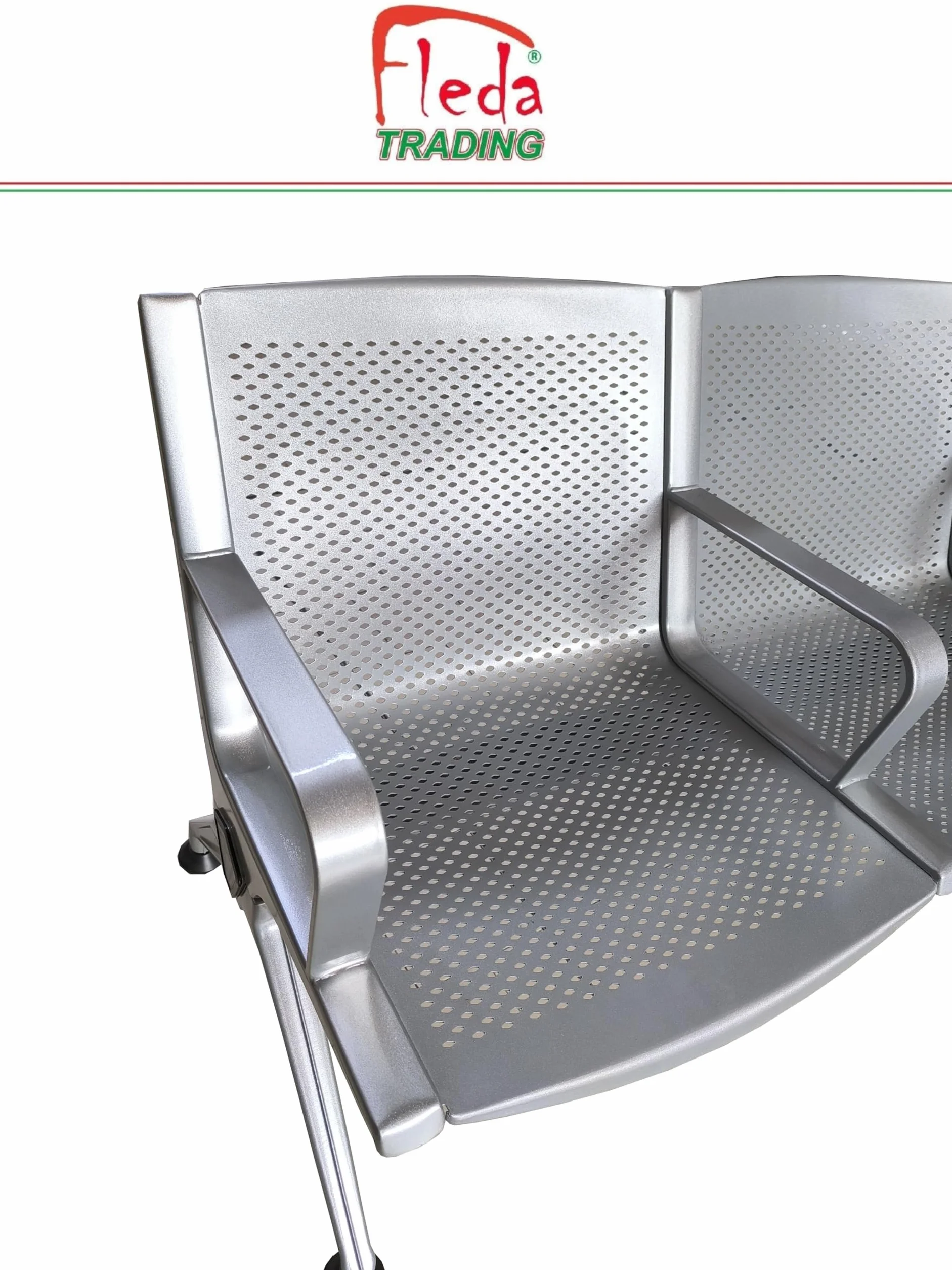 Panca in Metallo per Sala d'Attesa 3 Posti, Sedute Ufficio in Acciaio Verniciato Grigio con Lamiera Traforata Sagomata, Design Elegante e Moderno per Studio Professionale, 175x68x77 cm