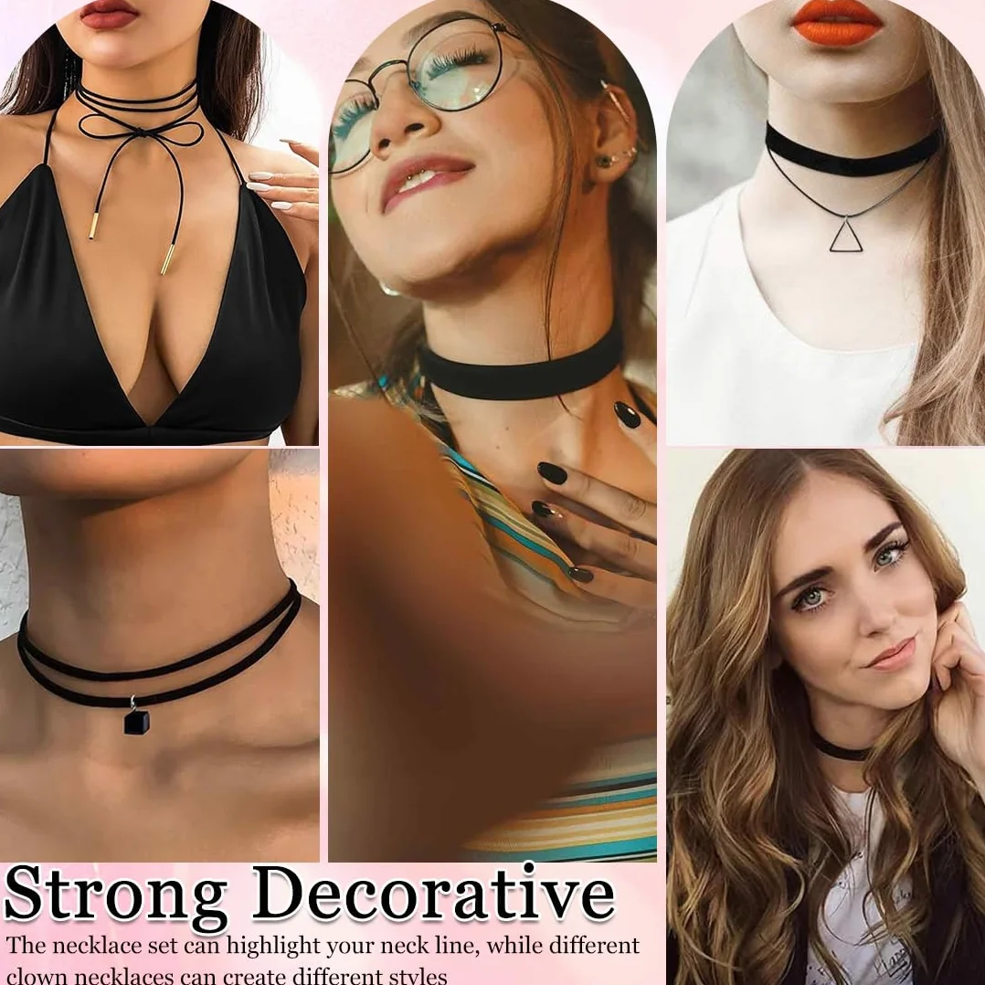 Set di Collane a Girocollo in Velluto Nere Stile Punk 10 Pezzi