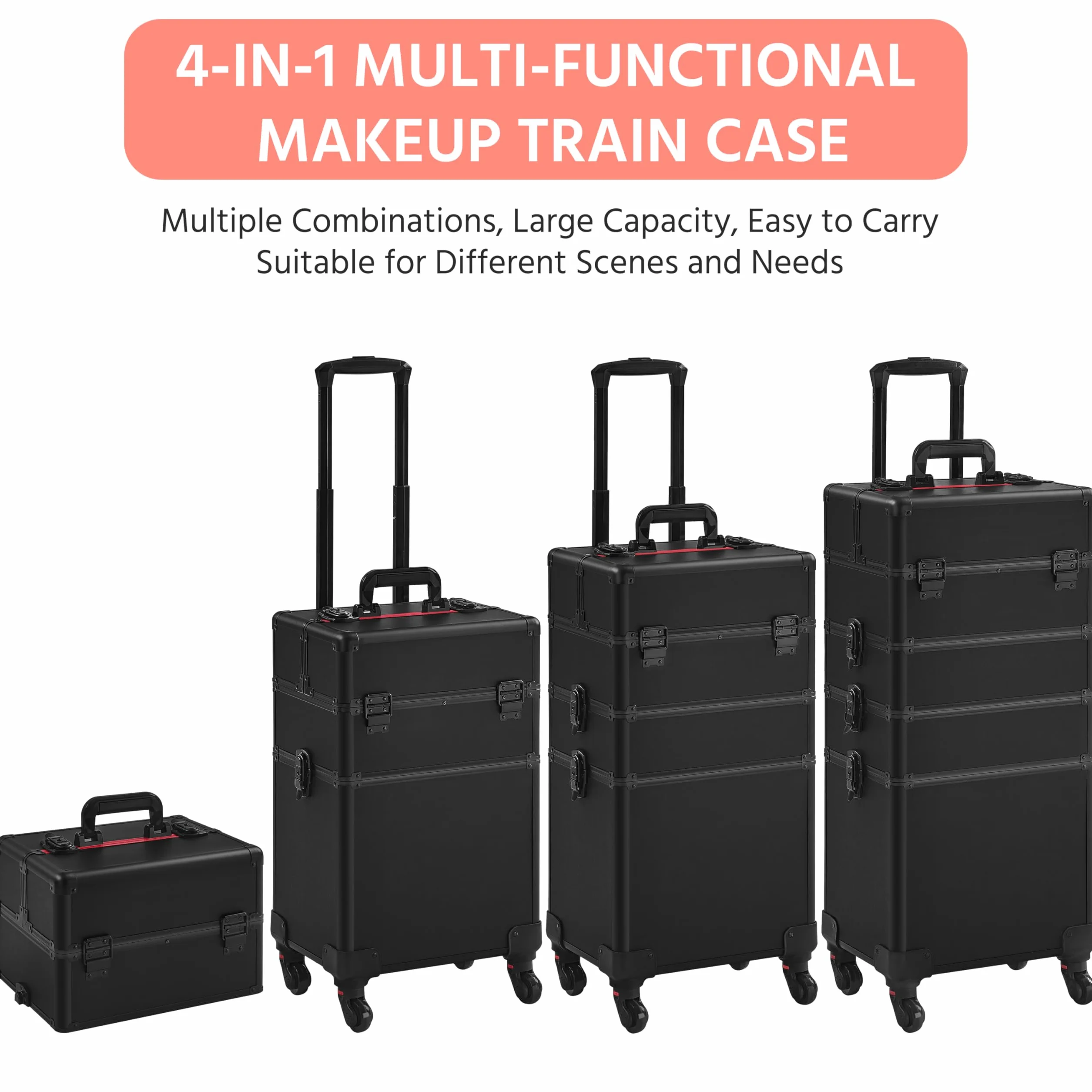 Yaheetech 4 in 1 Valigia Trolley Make Up da Trucco Beauty Case Professionale Grande Porta Trucchi per Estetista Parrucchiere da Viaggio Nero