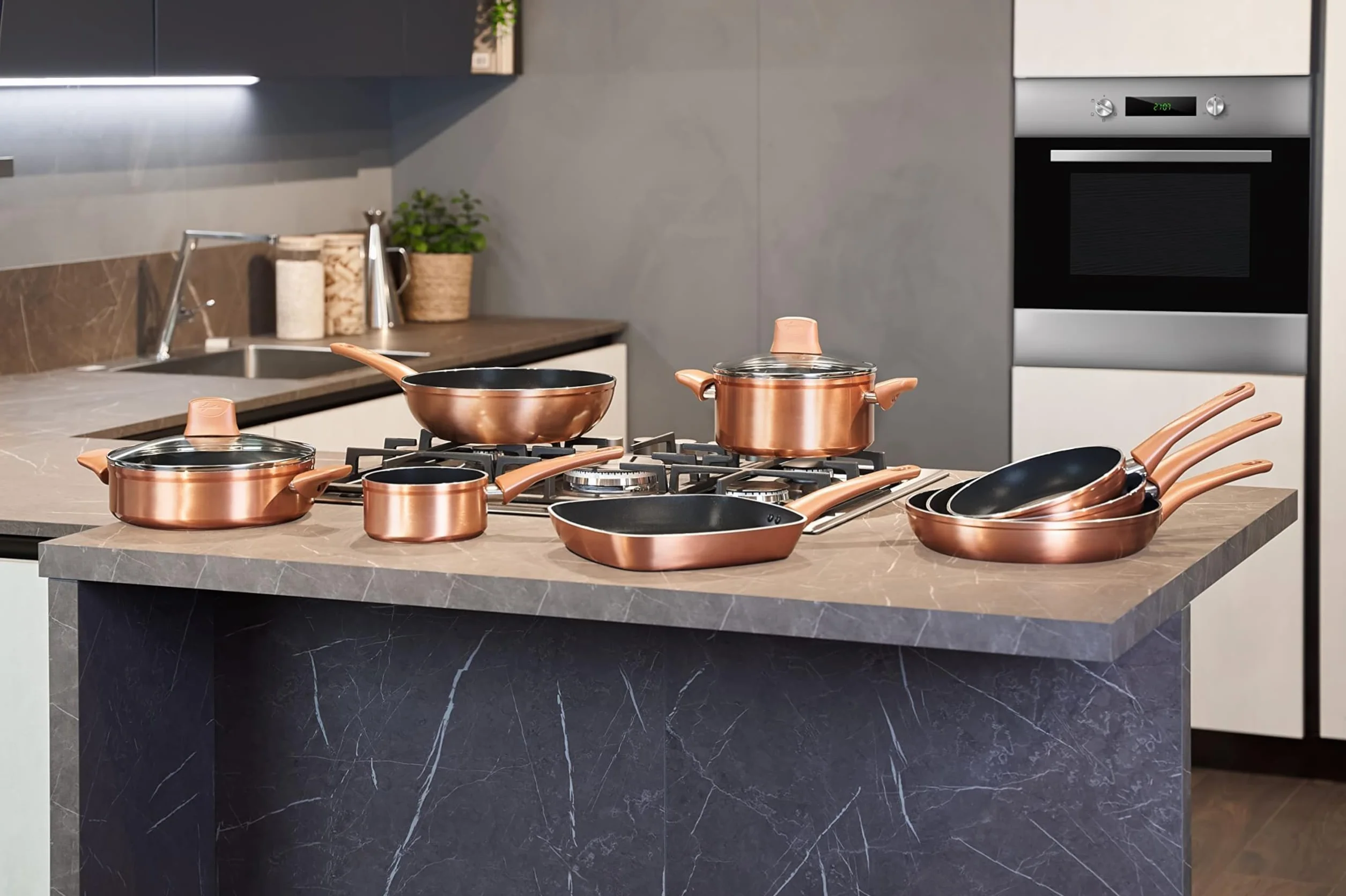Lagostina Ramata Set Padelle Antiaderenti in Alluminio 20/24/28 cm 3 Pezzi Effetto Rame Gas Forno