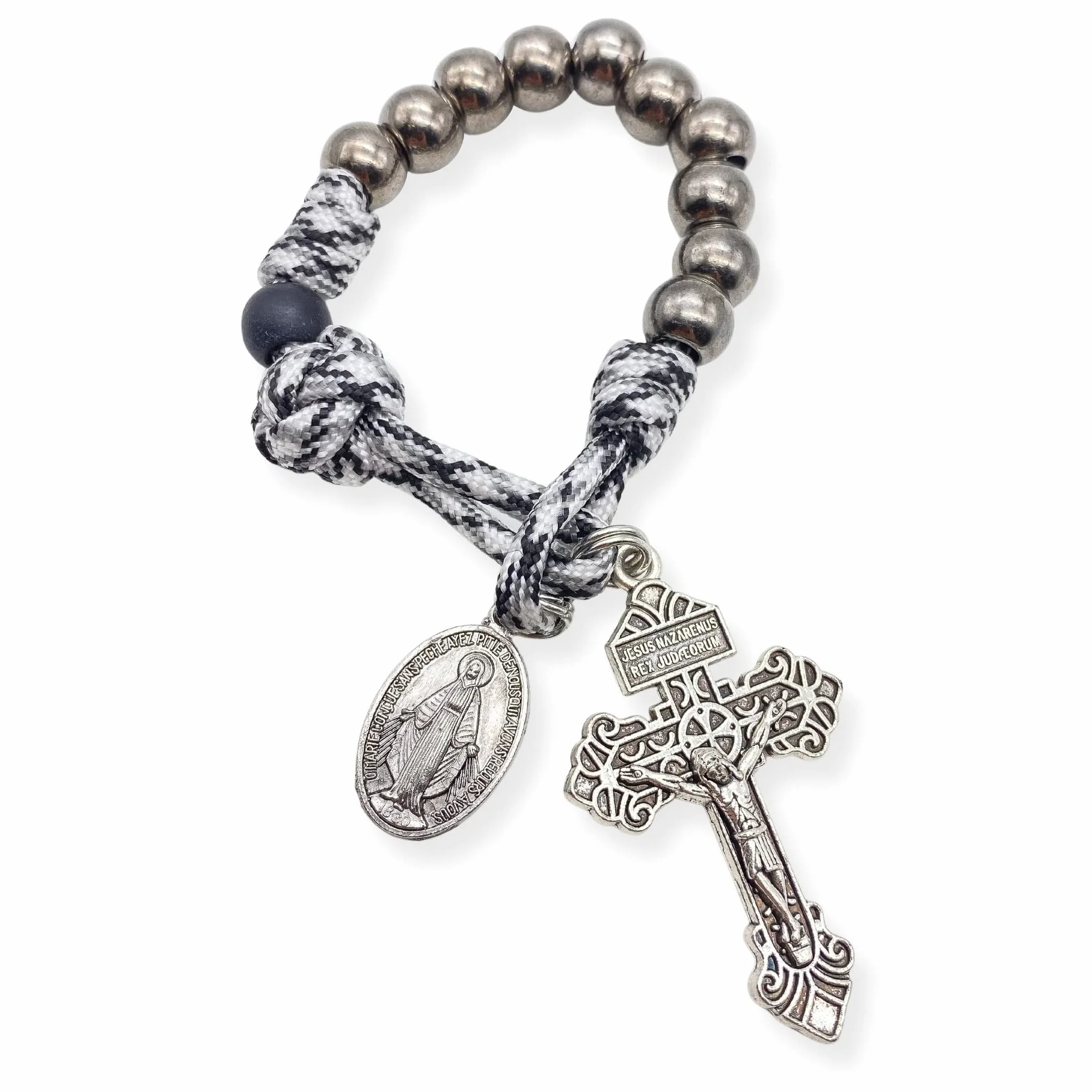 Nazareth Store Rosario di San Benedetto/San Giuseppe con perline in paracord, Rosario da taschino/bracciale a decade miracolosa, con medaglia e croce, 11.22 Inches, Pietra, Vetro