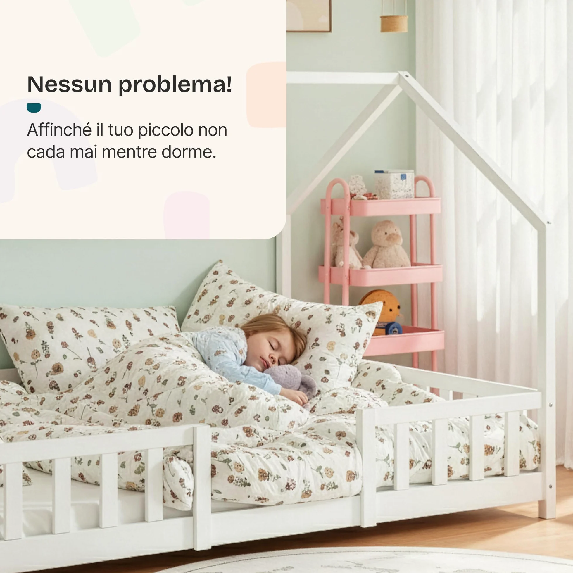 [en.casa] Letto Casetta per Cameretta Letto Piazza e Mezza per Bambini con Barriere di Protezione Struttura in Legno di Pino con Zona di Riposo 120x200 cm Bianco