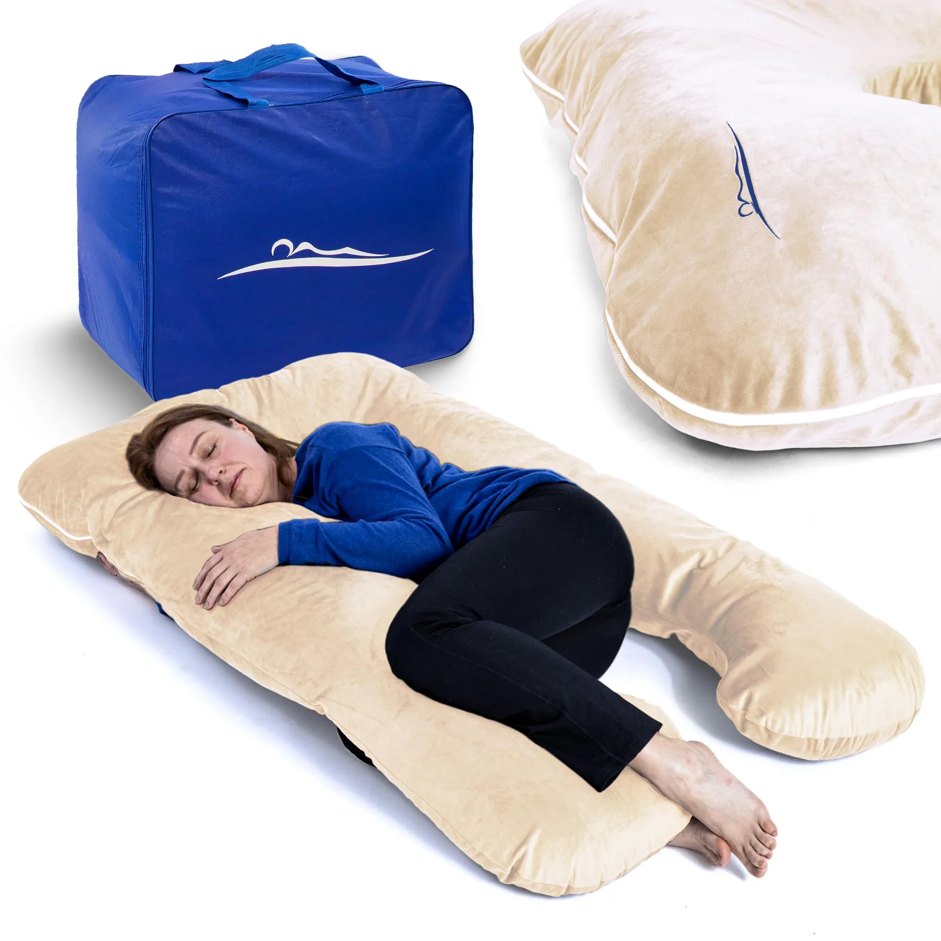MKS Cuscino per chi dorme sul fianco con rivestimento, cuscino confortevole (100 x 150 cm), cuscino per dormire sul fianco, a forma di U, ergonomico, di alta qualità, con micropeluche (morbido), pesca