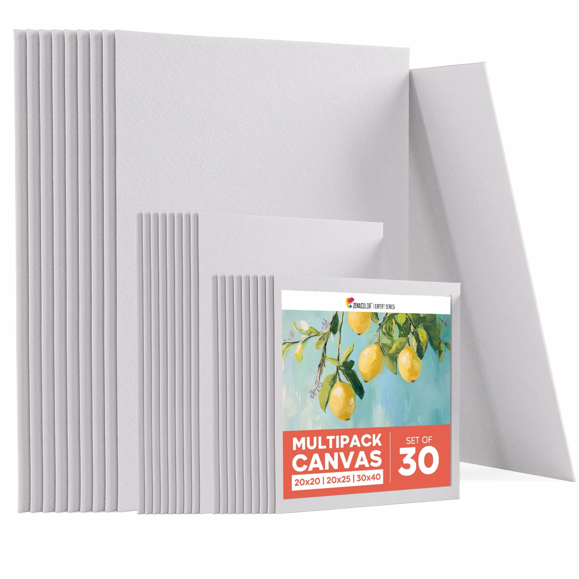Zenacolor Tela per Dipingere 3 Dimensioni (Set da 30) - 280 g/m² 100% Cotone - Per Pittura Acrilica, a Olio, Tempera, Guazzo, ecc.