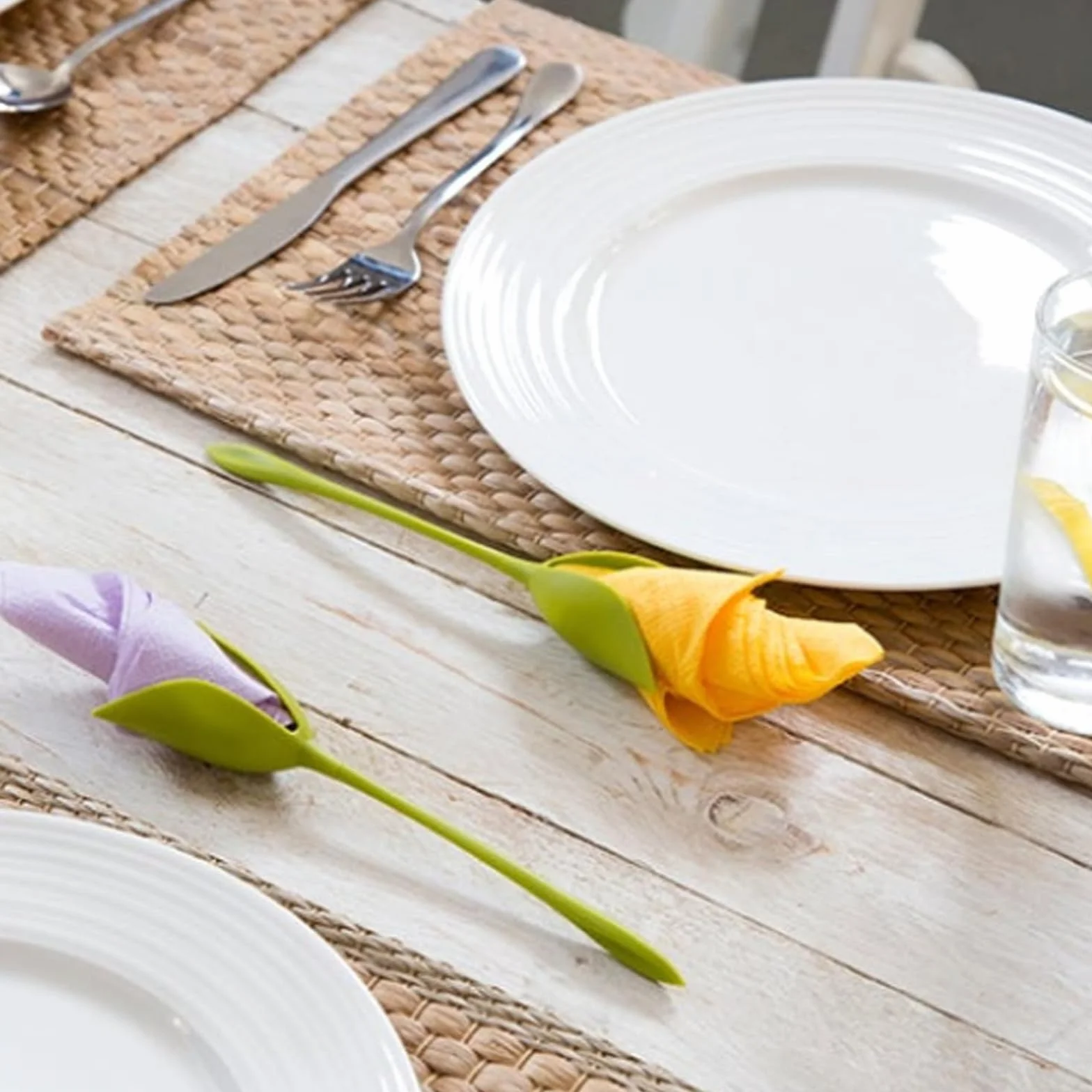 Portatovaglioli a forma di fiore Twist, Portatovaglioli a fiore e tulipano Twist, Portatovaglioli con stelo di fiori artigianale, Set di anelli per tovaglioli con fiori creativi (20Pcs)