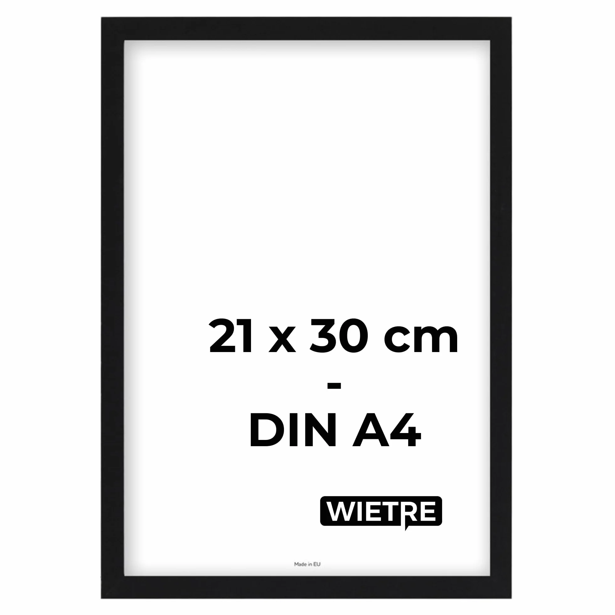 Cornice portafoto A4, 21 x 30 cm, in legno MDF nero, cornice per poster, vetro acrilico infrangibile, da appendere e appoggiare, per foto, immagini e poster