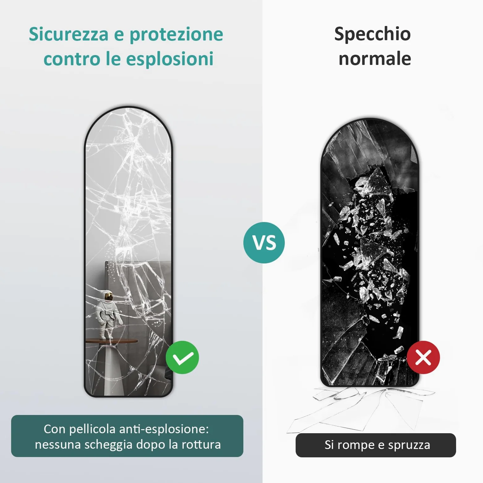 EMKE Specchio ad Arco da Terra, Nero, 140x40 cm, Grande Specchio a Figura Intera, da Appoggiare o da Fissare, Specchio da Parete, Ideale per Camera da Letto, Soggiorno o Ingresso
