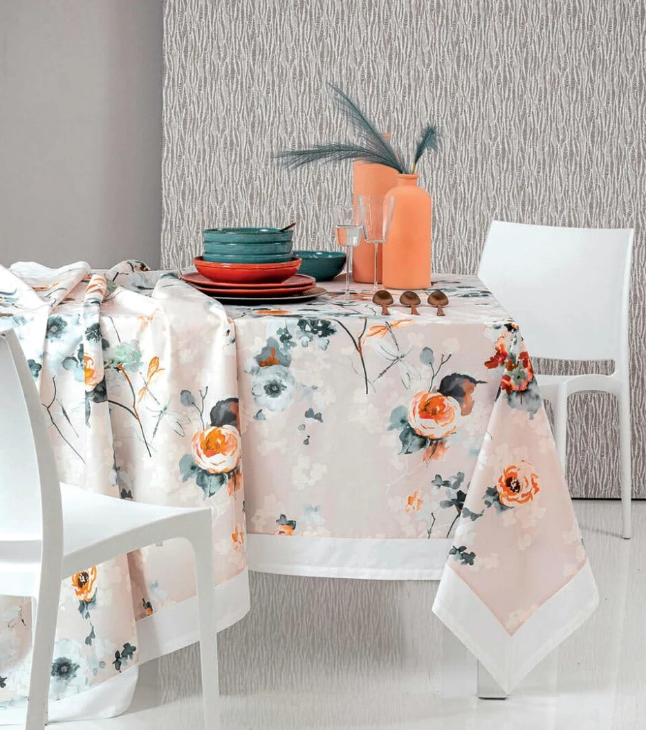 Svad Dondi Tovaglia Da Tavola 160x270 Cm, Realizzata In Gabardine Di Cotone 100%, Stampa Piazzata Floreale, Articolo Patchouli