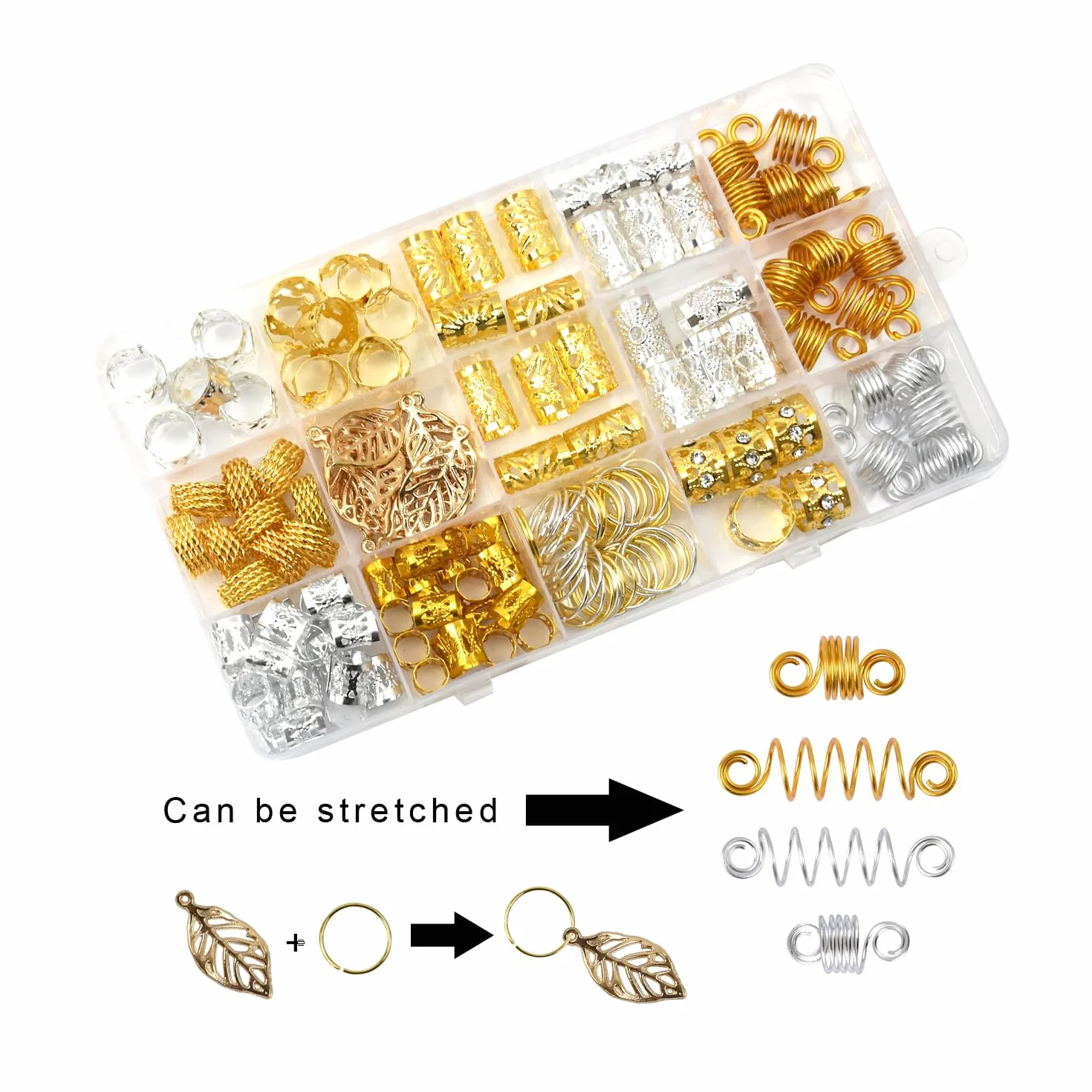 170 Pezzi Alluminio Dreadlocks Perline Accessori Gioielli Capelli (Oro, Argento)