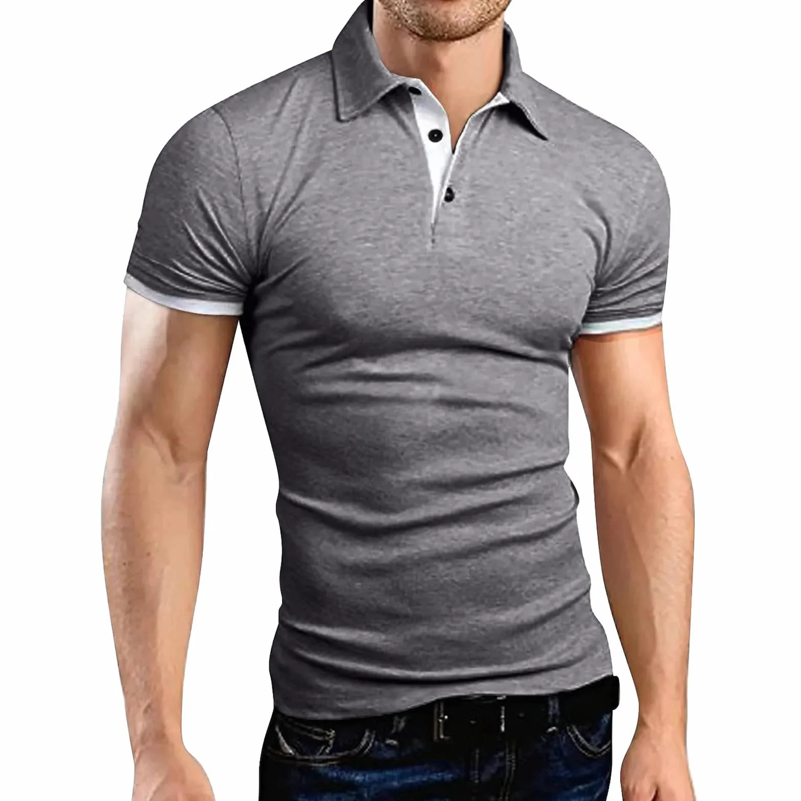 Polo da uomo slim fit maglietta sportiva elasticizzata traspirante colletto risvolto maniche corte corsa allenamento