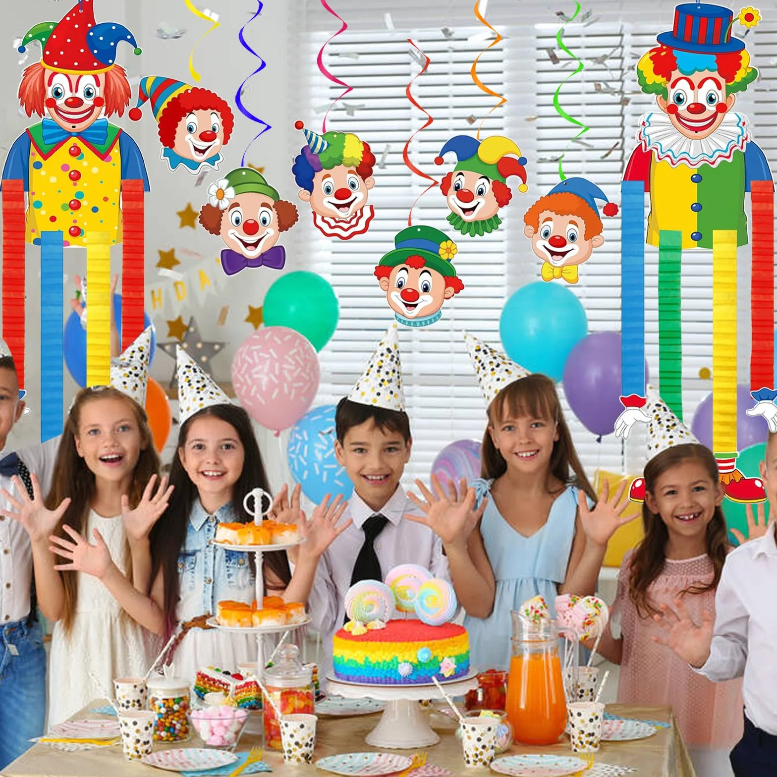 Set Decorazione Clown Carnevale 2 Grandi 6 Piccoli Decorazioni Porta Festa