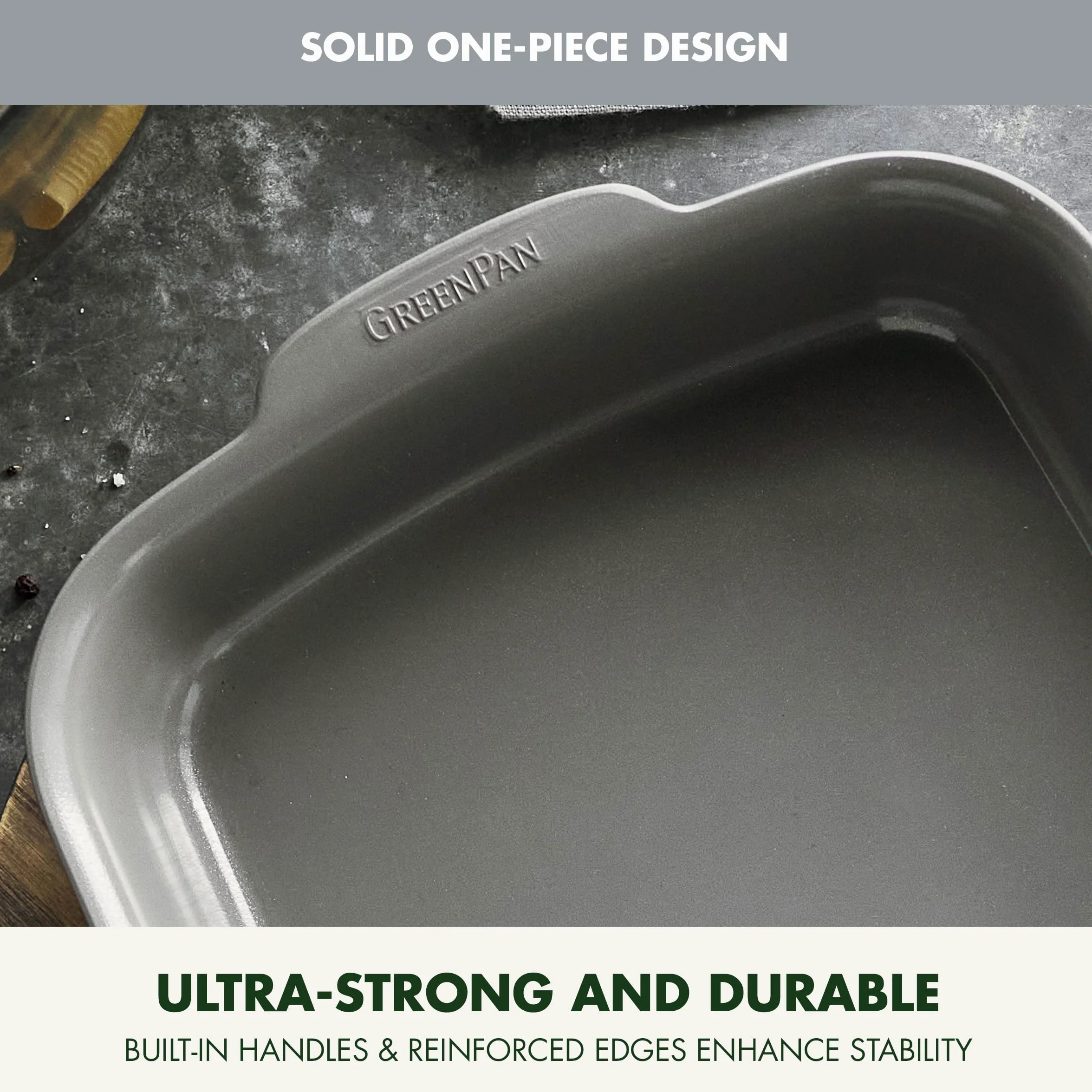 Greenpan Premiere Ovenware Healthy Ceramic antiaderente 33 x 22,9 cm, rettangolare in alluminio pressofuso, senza PFAS, grigio