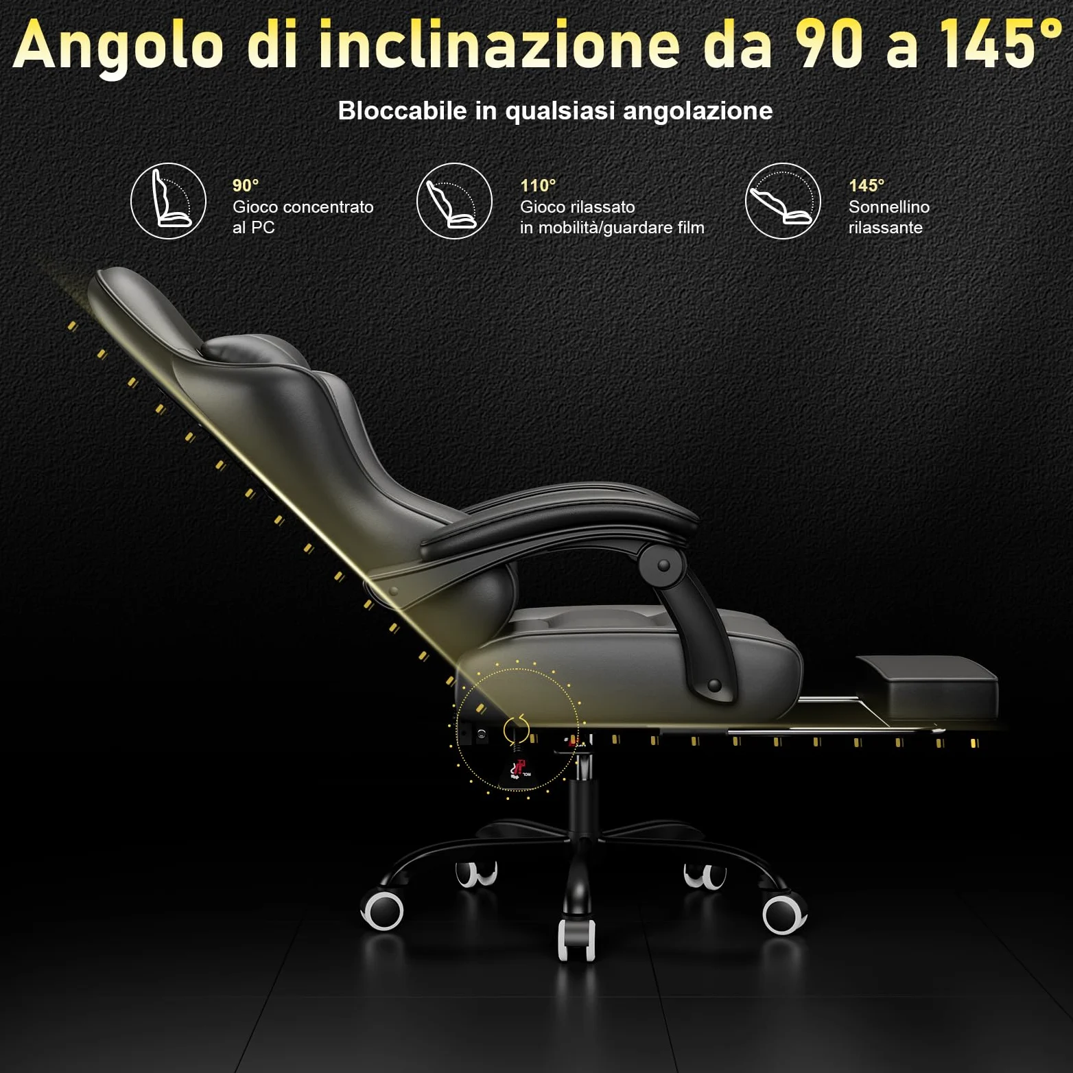 JUMMICO Sedia da Gaming Massaggiante con Poggiapiedi Telescopico, Sedia Gamer con Cuscino Lombare & Poggiatesta, Ergonomica Sedia da Ufficio Schienale Regolabile, Portata 150 kg (Nero)